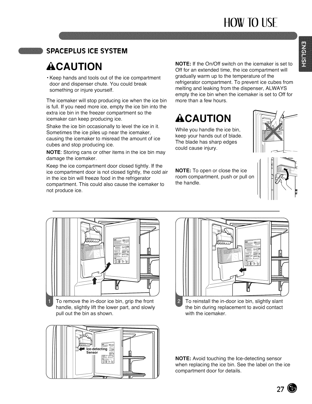 LG Electronics LMX28988 manual Spaceplus Ice System, ttOWlO USE, Caution 