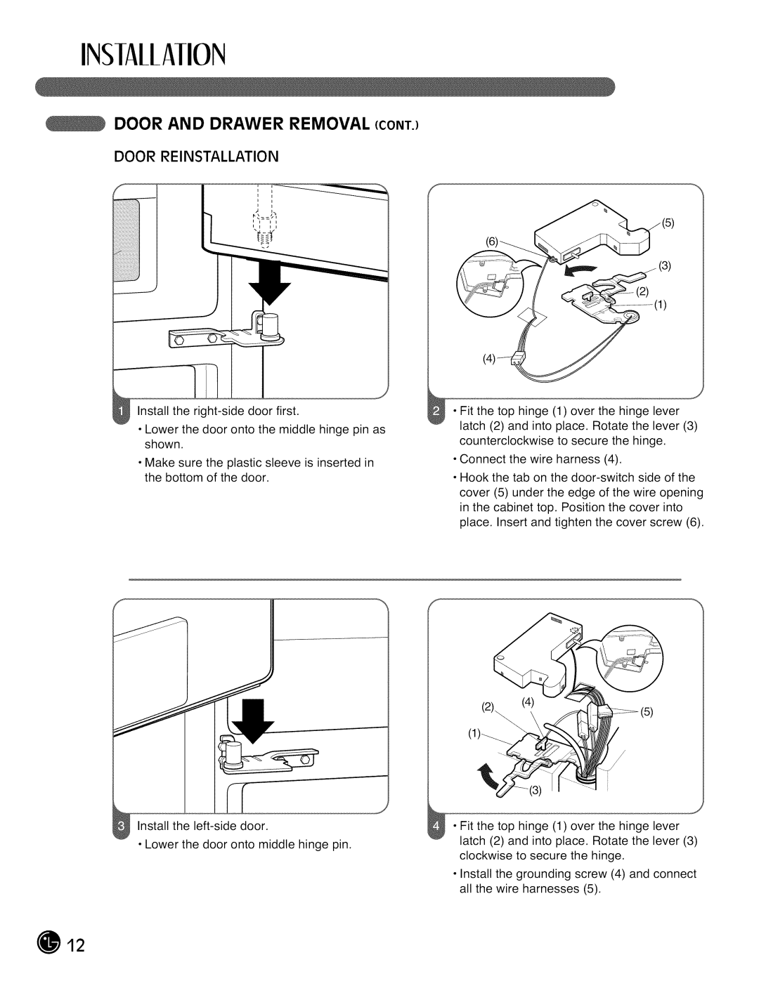 LG Electronics LMX28G83 manual Door Reinstallation 