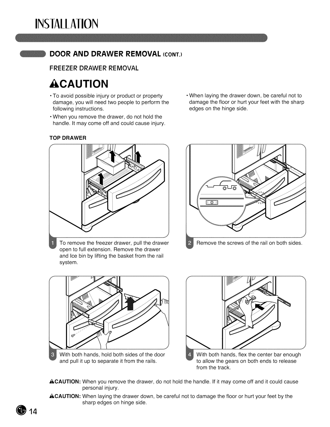 LG Electronics LMX28G83 manual Freezer Drawer Removal 