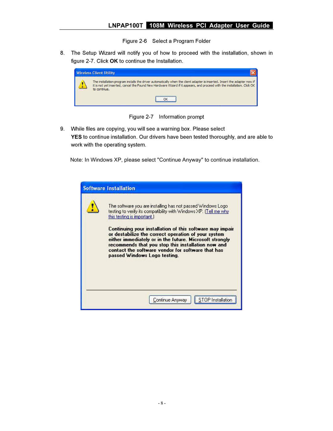 LG Electronics manual LNPAP100T 108M Wireless PCI Adapter User Guide 