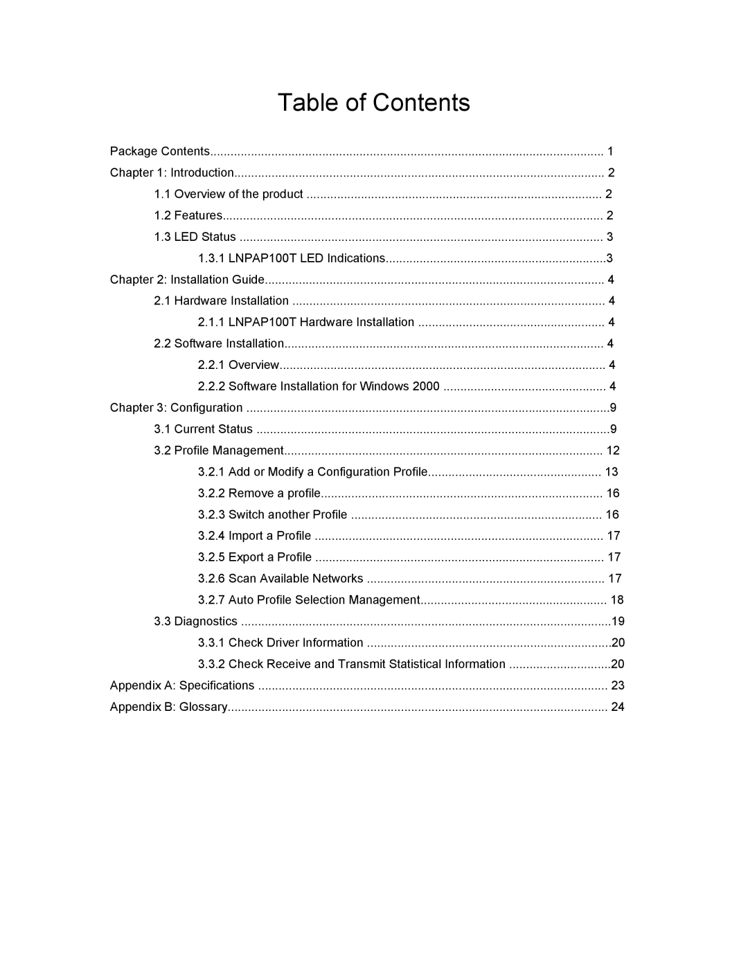 LG Electronics LNPAP100T manual Table of Contents 