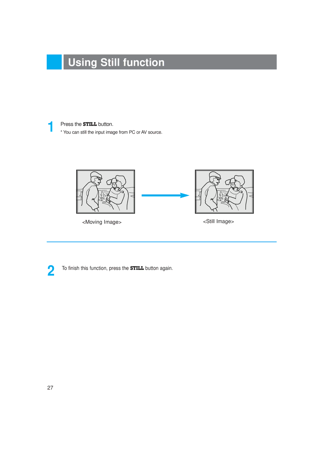 LG Electronics LP-XG2 owner manual Using Still function, Press the Still button 