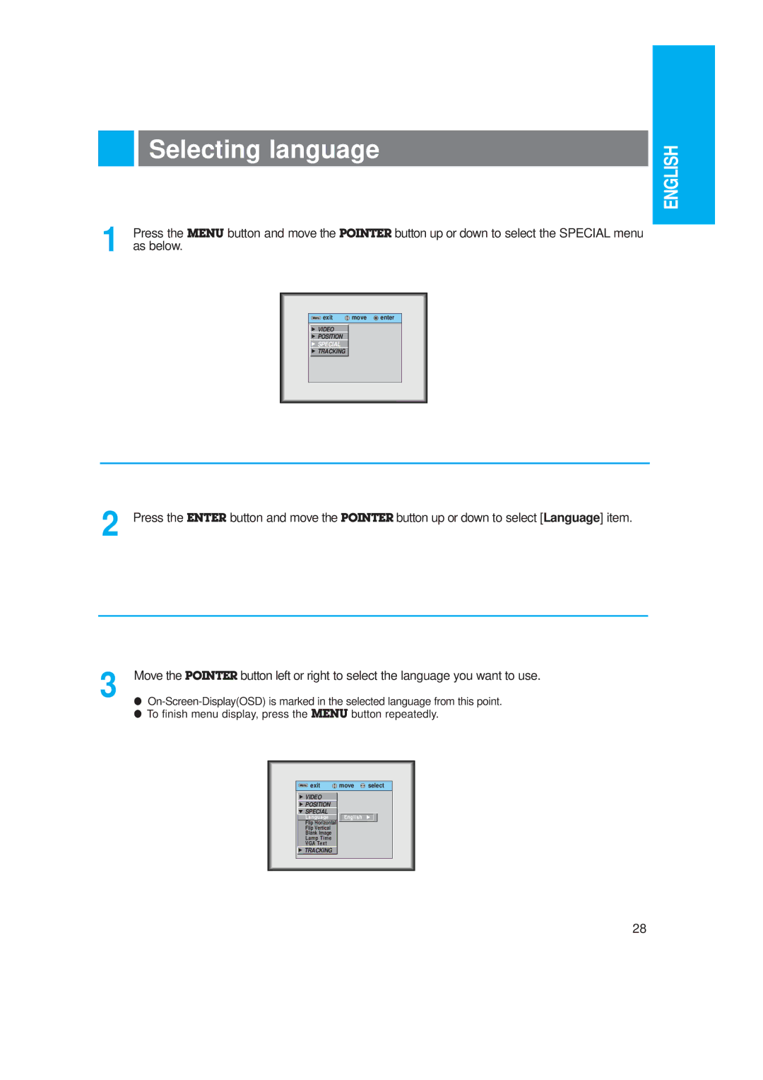 LG Electronics LP-XG2 owner manual Selecting language, As below 