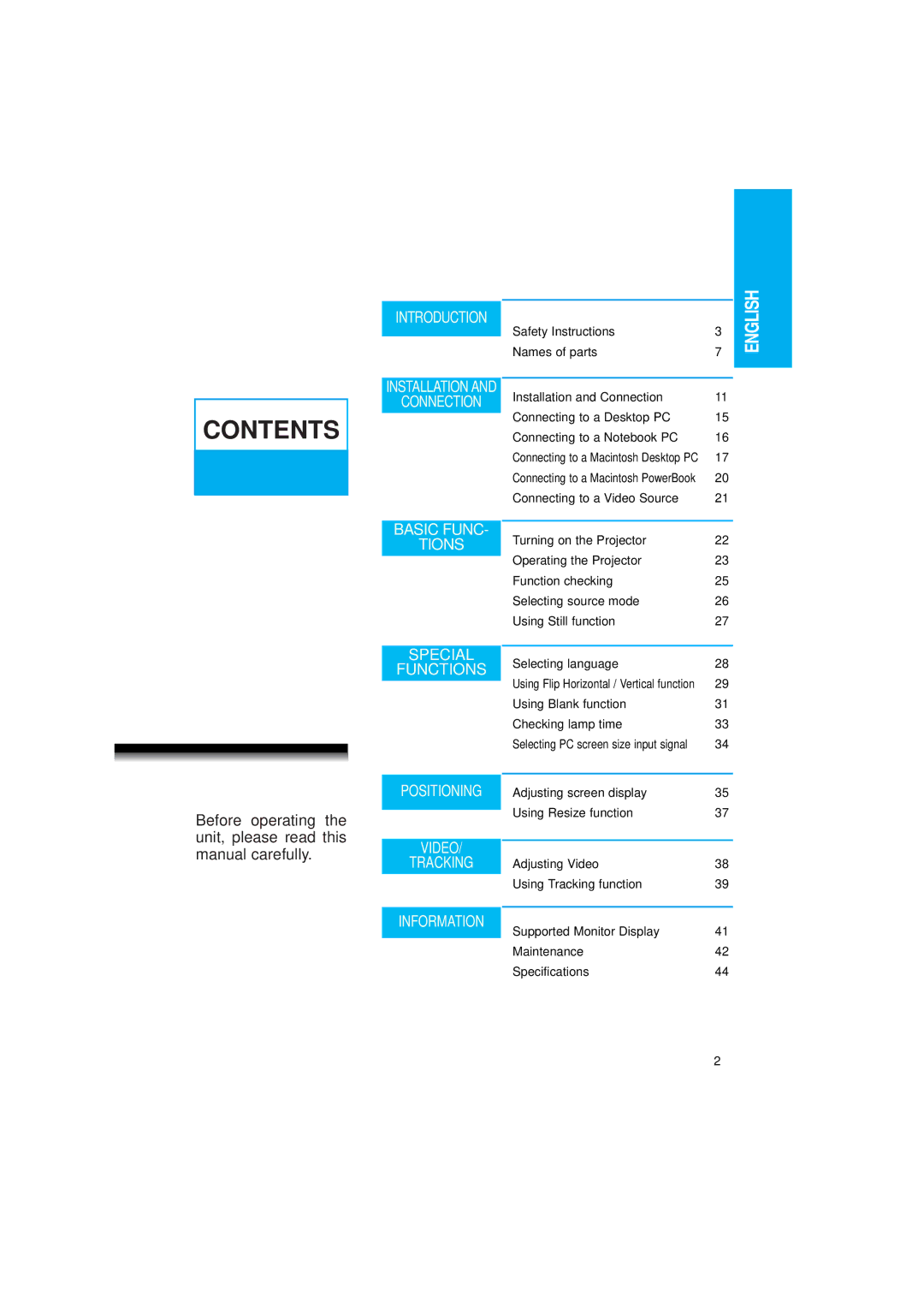 LG Electronics LP-XG2 owner manual Contents 