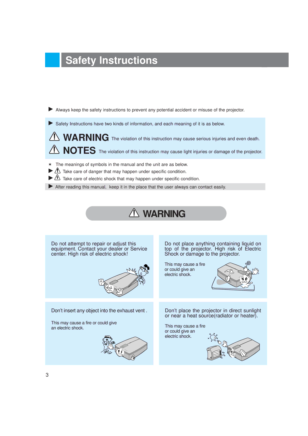 LG Electronics LP-XG2 owner manual Safety Instructions 