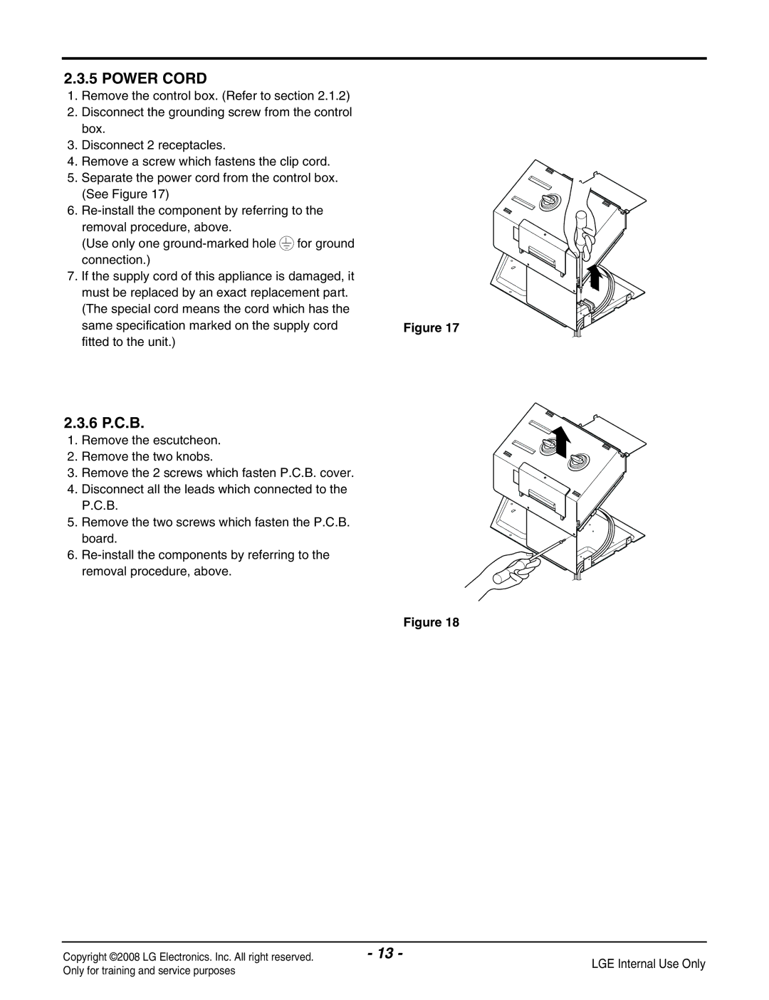 LG Electronics LP091CEM-Y8 manual Power Cord, 6 P.C.B 