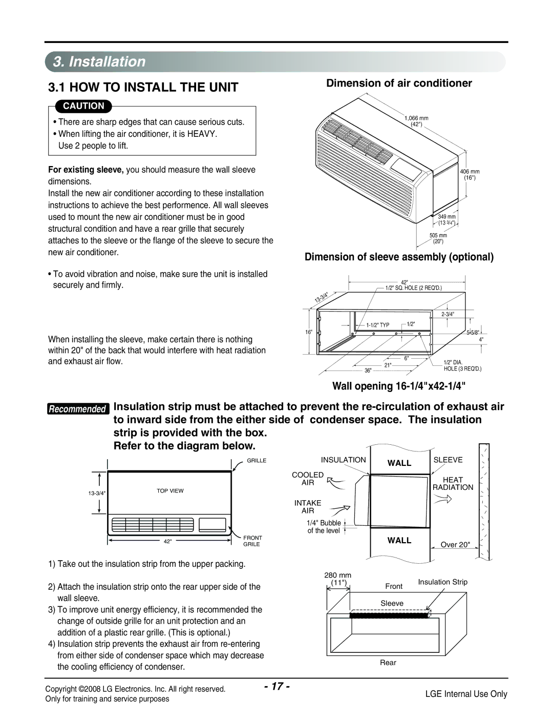 LG Electronics LP091CEM-Y8 manual Installation, HOW to Install the Unit, Dimension of air conditioner 