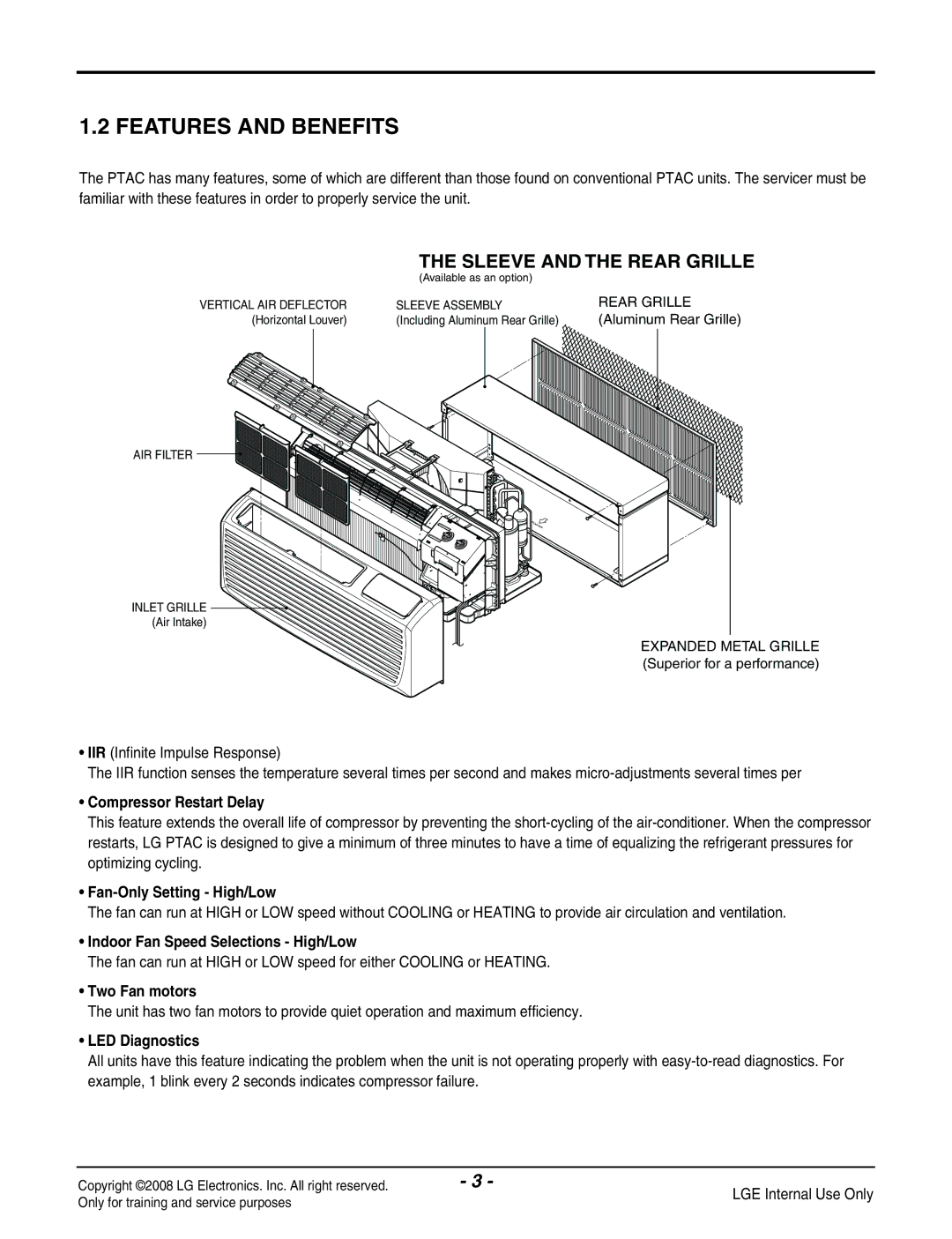 LG Electronics LP091CEM-Y8 manual Features and Benefits, Sleeve and the Rear Grille 