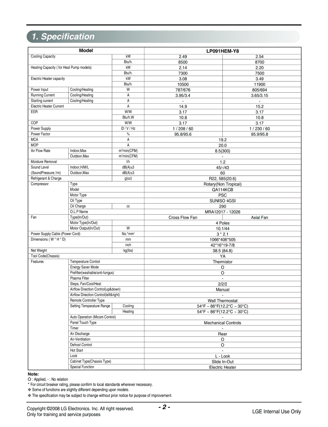 LG Electronics LP091HEM-Y8 manual Specification, LGE Internal Use Only 