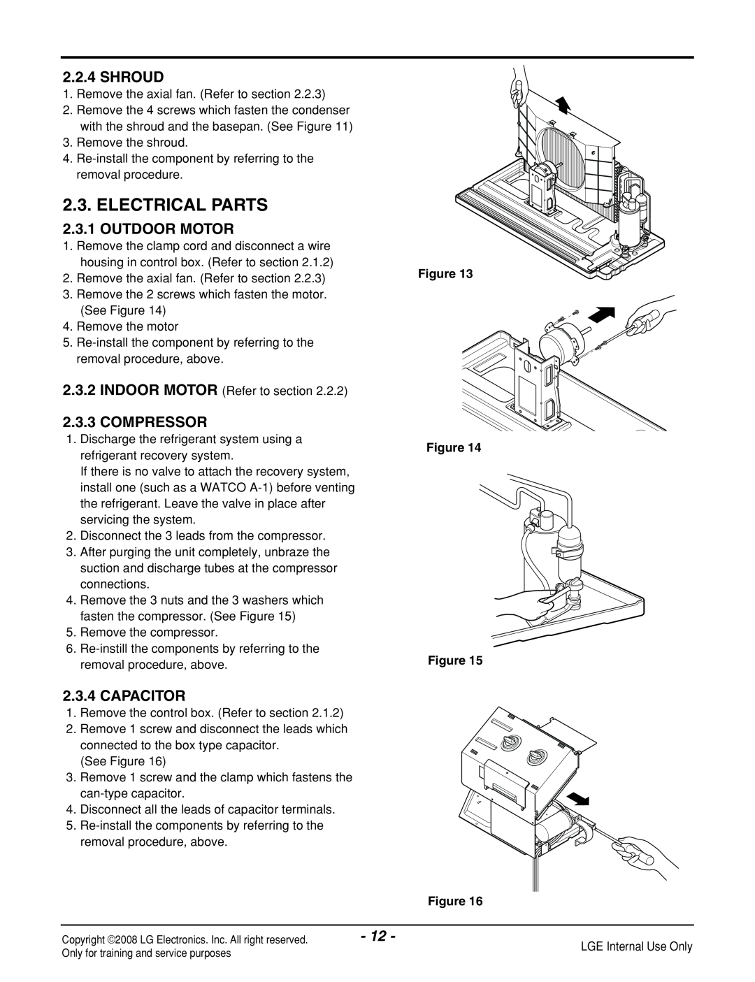 LG Electronics LP121CEM-Y8 manual Electrical Parts, Shroud, Outdoor Motor, Compressor, Capacitor 