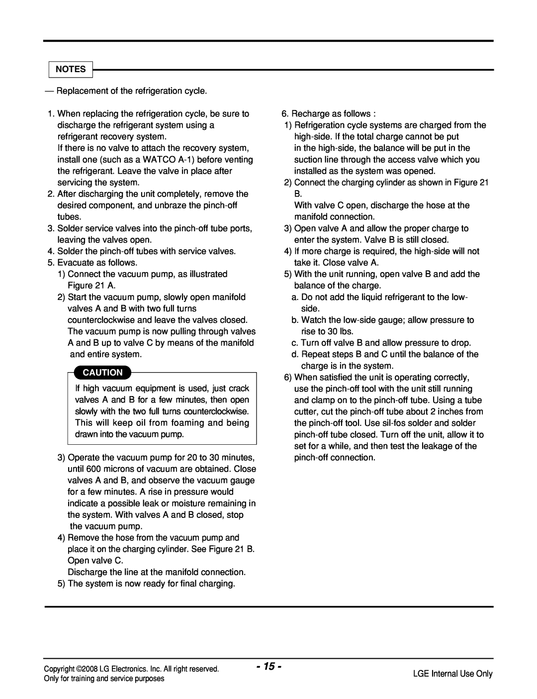 LG Electronics LP121CEM-Y8 manual Replacement of the refrigeration cycle 
