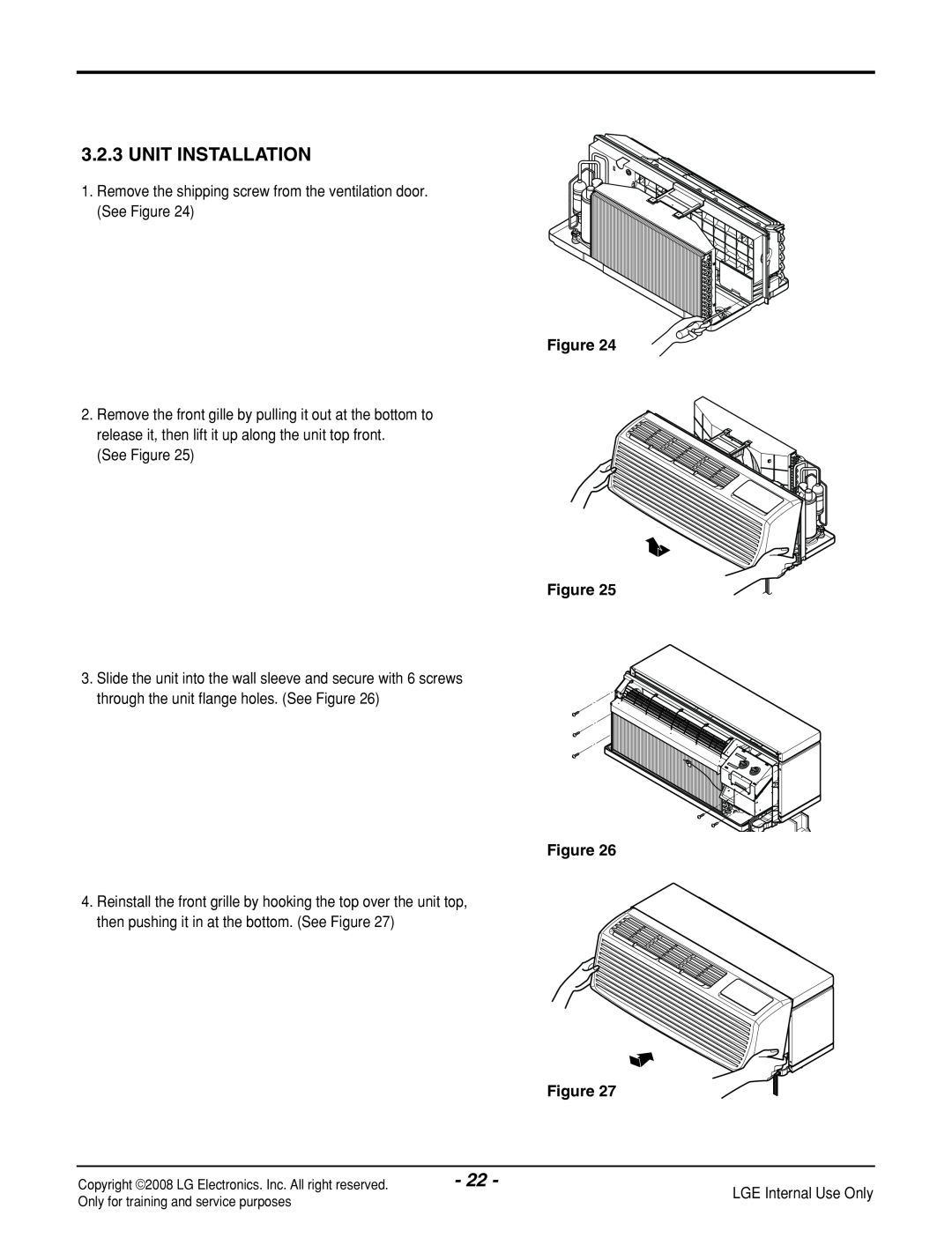 LG Electronics LP121CEM-Y8 manual Unit Installation 