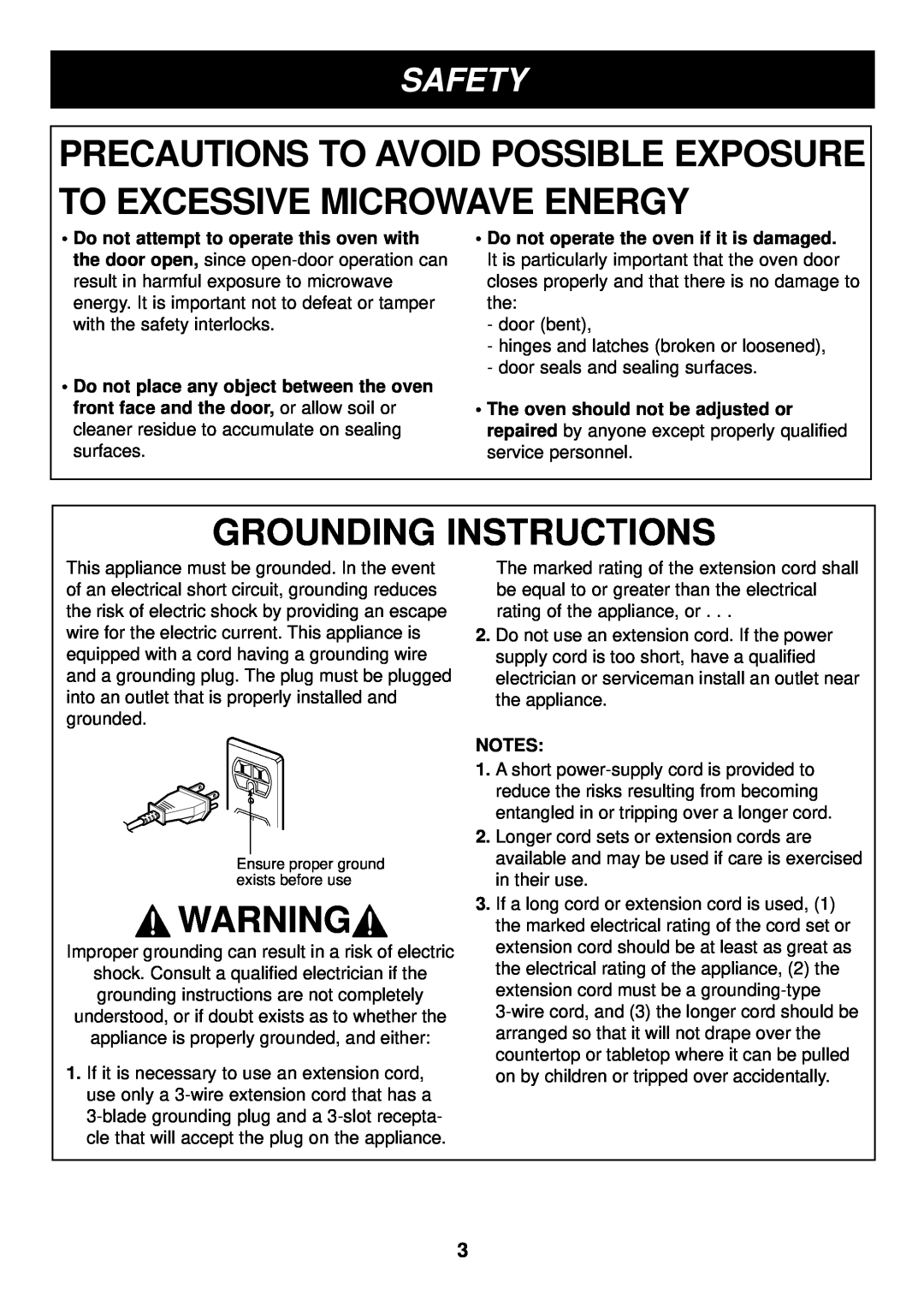 LG Electronics LPRM1270ST manual Safety, Grounding Instructions 
