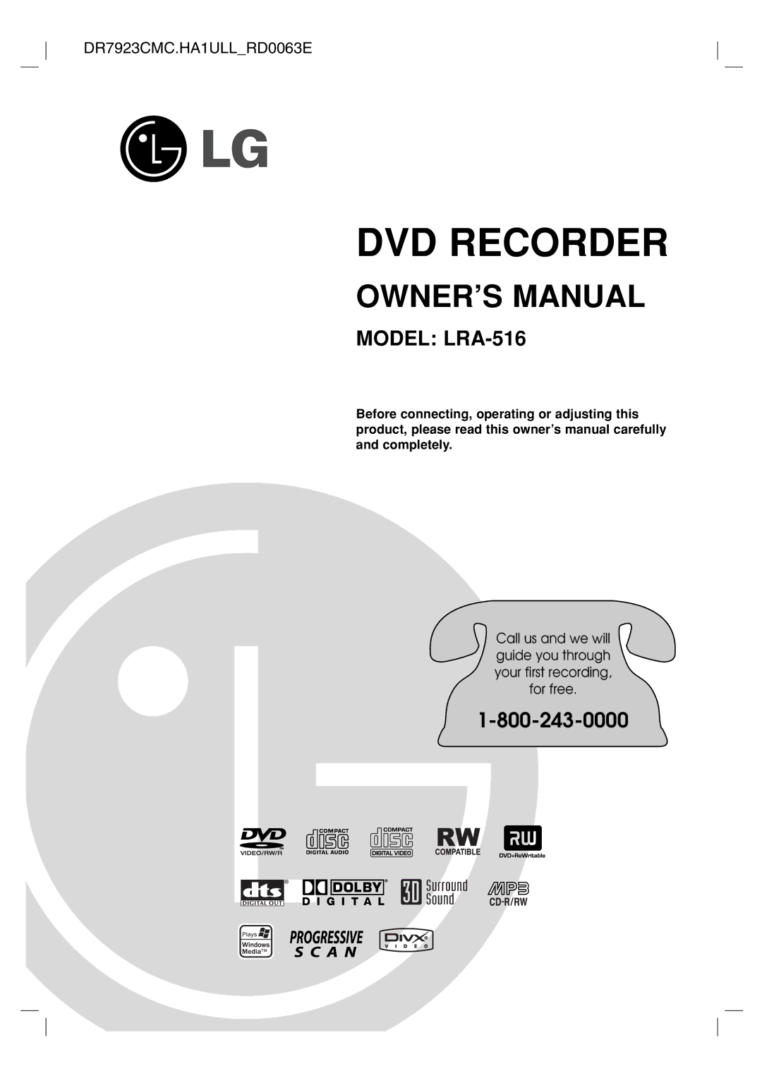 LG Electronics LRA-516 owner manual DVD Recorder 