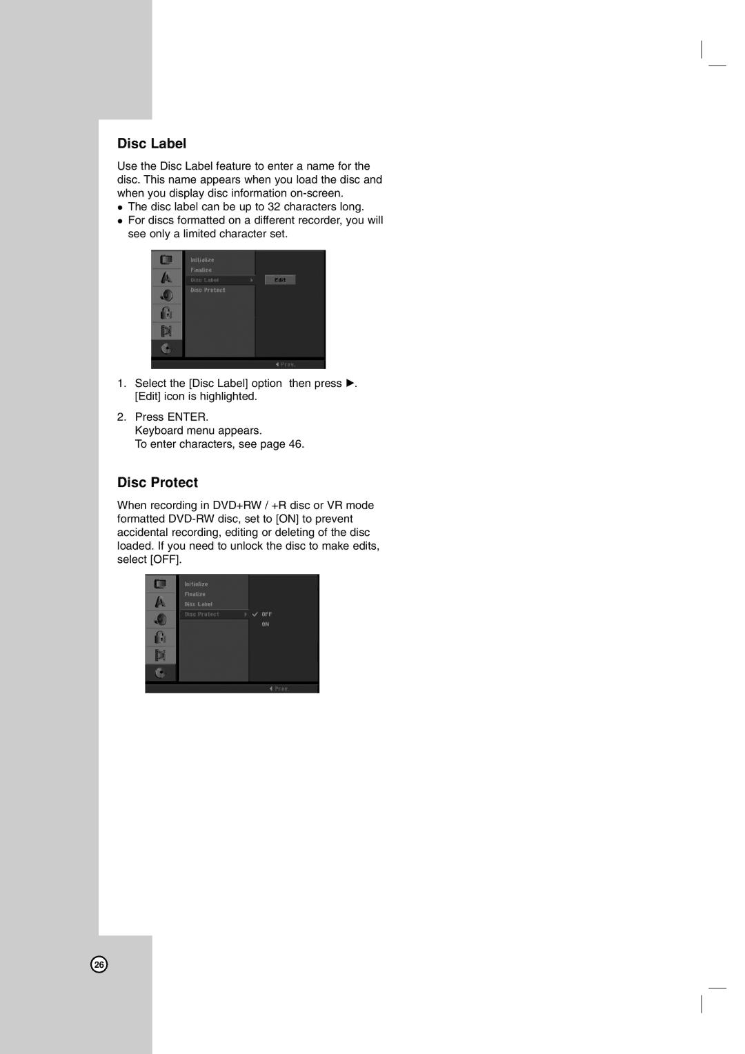 LG Electronics LRA-516 owner manual Disc Label, Disc Protect 