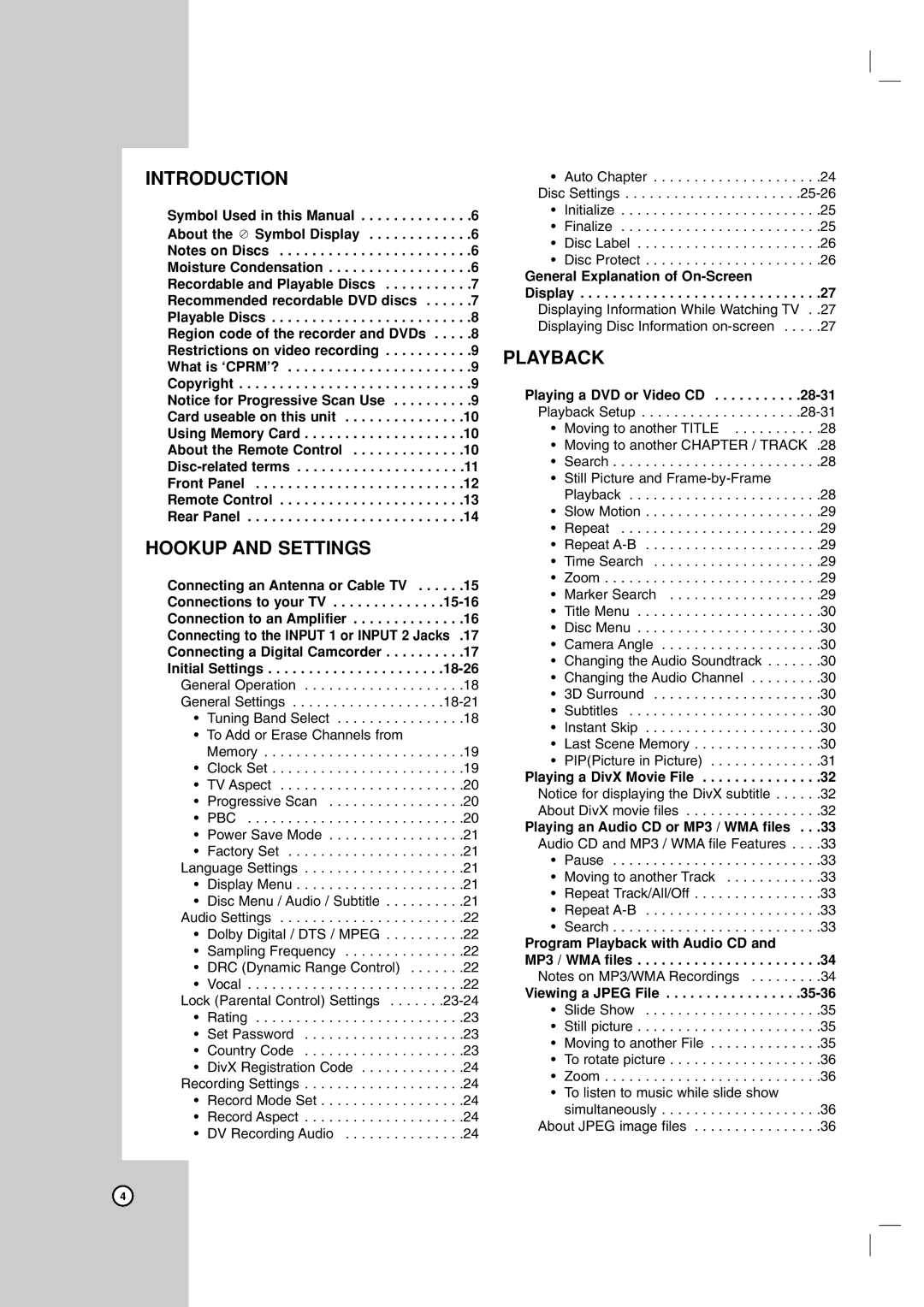 LG Electronics LRA-516 owner manual Connecting an Antenna or Cable TV Connections to your TV, Playing a DVD or Video CD 