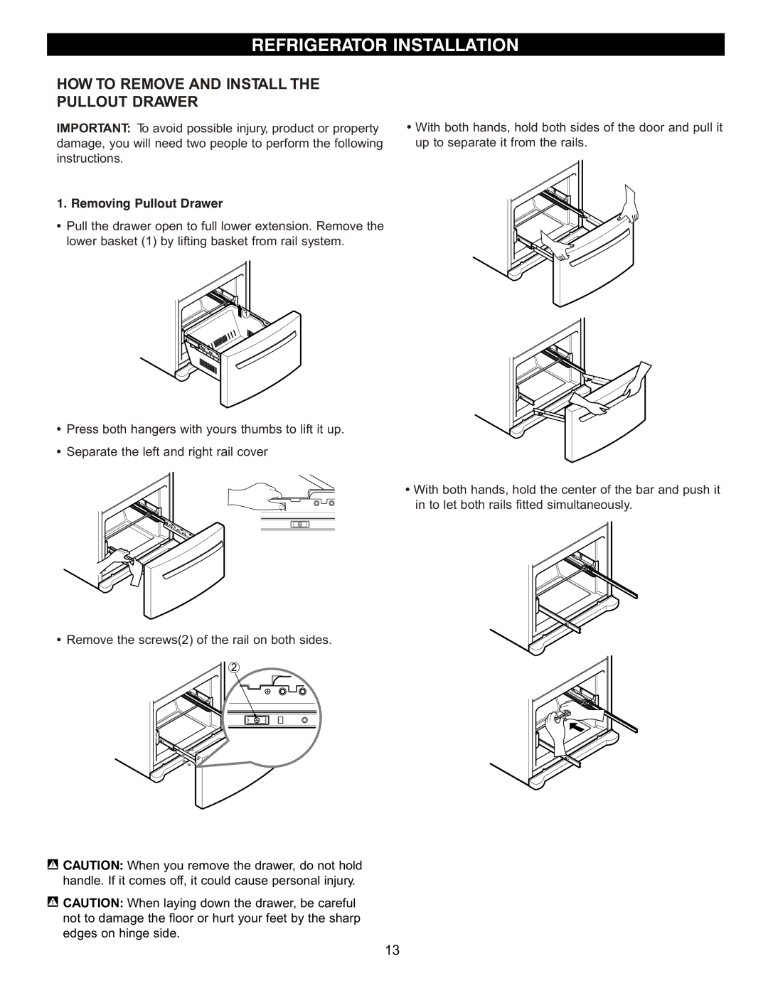 LG Electronics LDC2272, LRBC2051, LBC2252 owner manual HOW to Remove and Install Pullout Drawer, Removing Pullout Drawer 