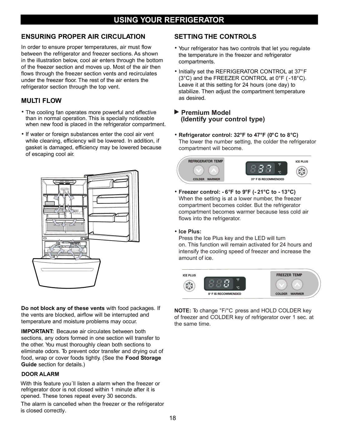 LG Electronics LRBC2051, LDC2272, LBC2252 owner manual Using Your Refrigerator, Ensuring Proper AIR Circulation, Multi Flow 