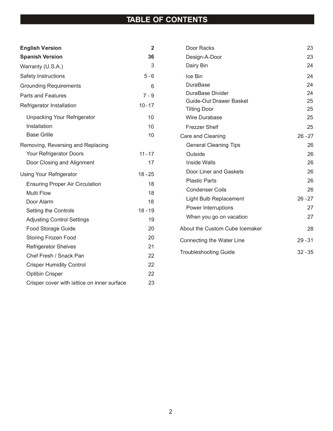 LG Electronics LBC2252, LRBC2051, LDC2272 owner manual Table of Contents 