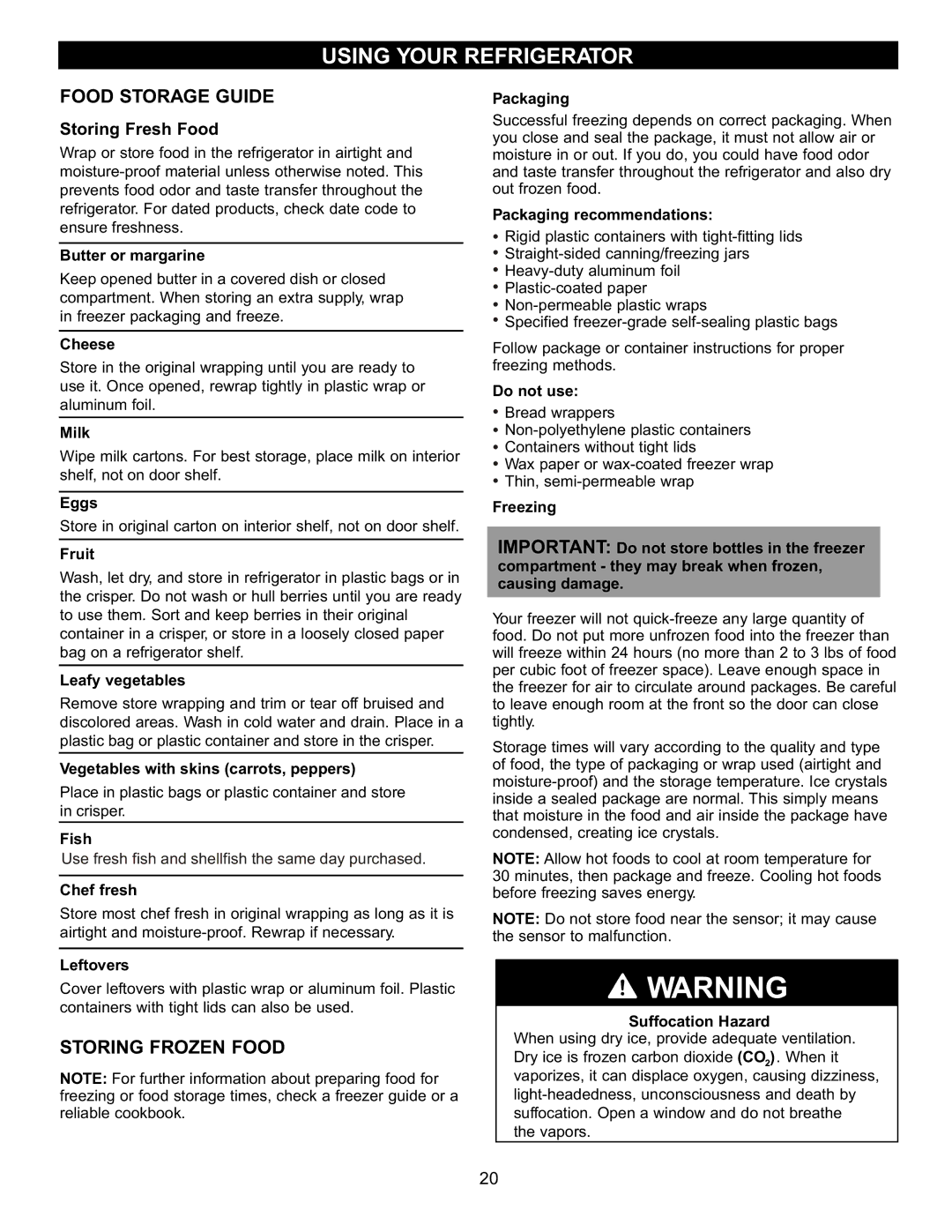 LG Electronics LBC2252, LRBC2051, LDC2272 owner manual Food Storage Guide, Storing Frozen Food 