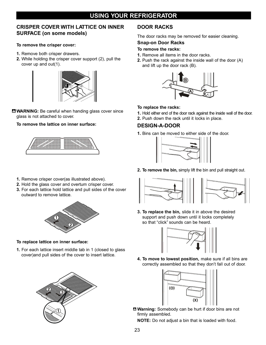 LG Electronics LBC2252, LRBC2051 Crisper Cover with Lattice on Inner, Surface on some models, Door Racks, Design-A-Door 