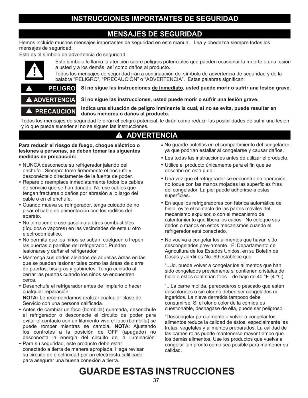 LG Electronics LDC2272, LRBC2051, LBC2252 Instrucciones Importantes DE Seguridad Mensajes DE Seguridad, Advertencia 