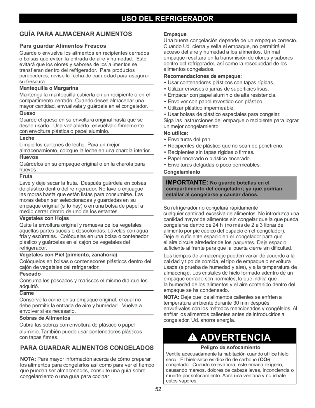 LG Electronics LDC2272, LRBC2051, LBC2252 owner manual Guía Para Almacenar Alimentos 