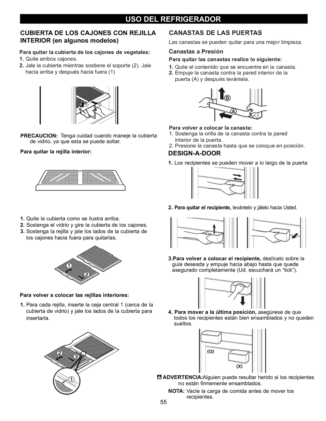 LG Electronics LDC2272, LRBC2051 Cubierta DE LOS Cajones CON Rejilla, Interior en algunos modelos, Canastas DE LAS Puertas 