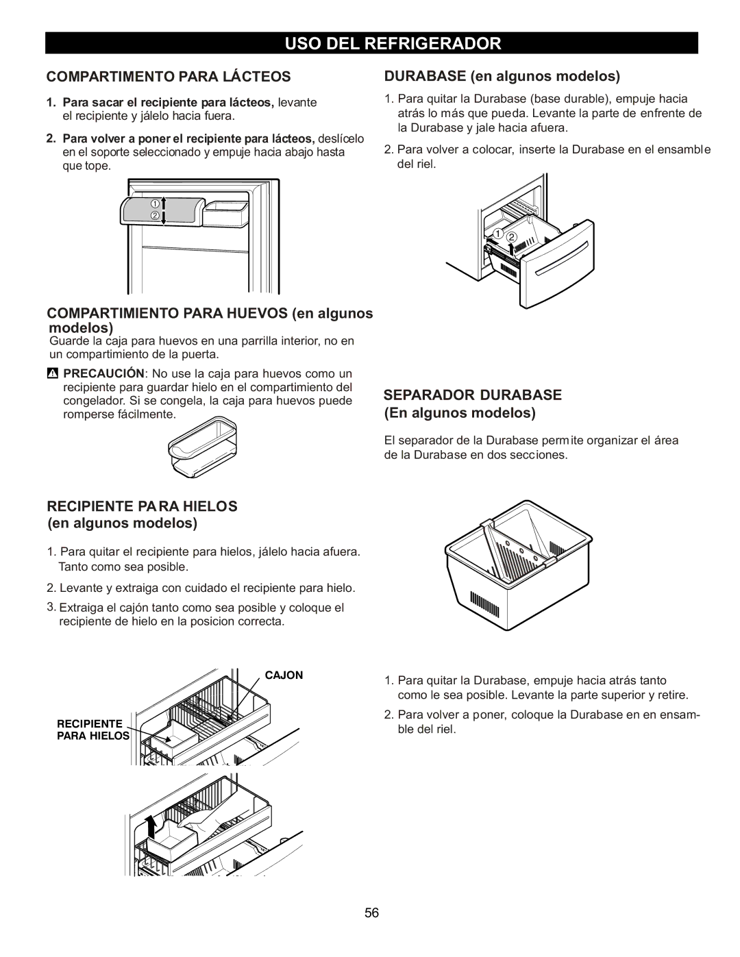 LG Electronics LBC2252 Compartimento Para Lácteos, Compartimiento Para Huevos en algunos modelos, Separador Durabase 