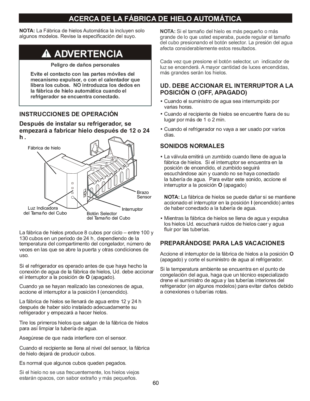 LG Electronics LRBC2051, LDC2272 Acerca DE LA Fábrica DE Hielo Automática, Instrucciones DE Operación, Sonidos Normales 