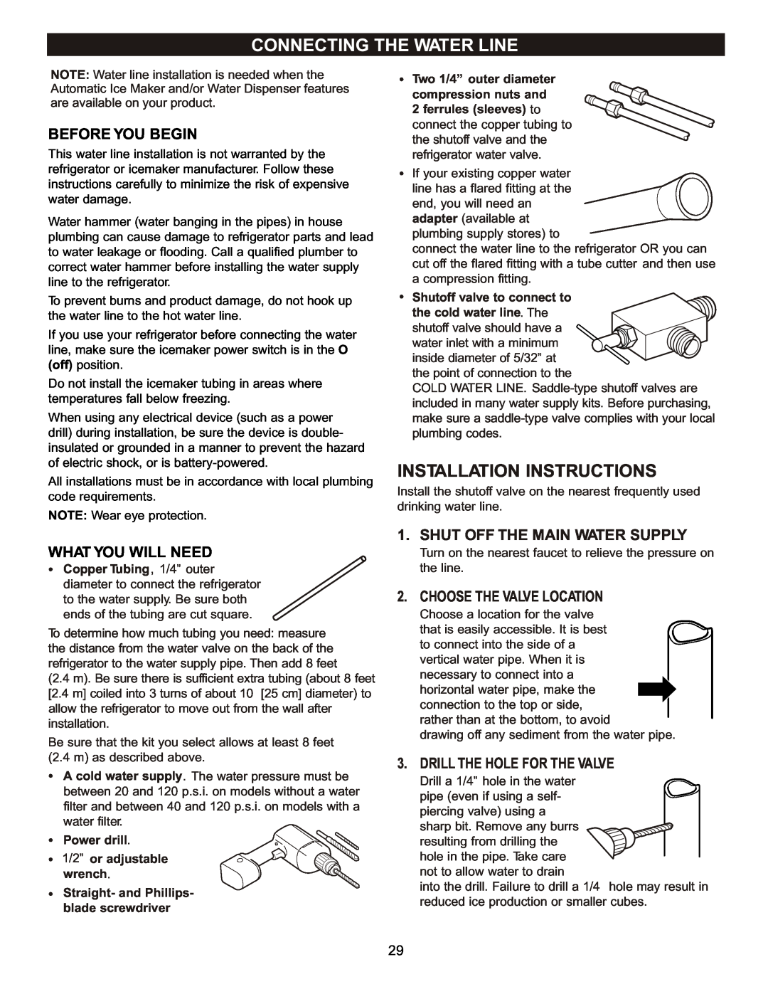 LG Electronics LBC2252, LDC2272 Connecting The Water Line, Installation Instructions, Before You Begin, What You Will Need 