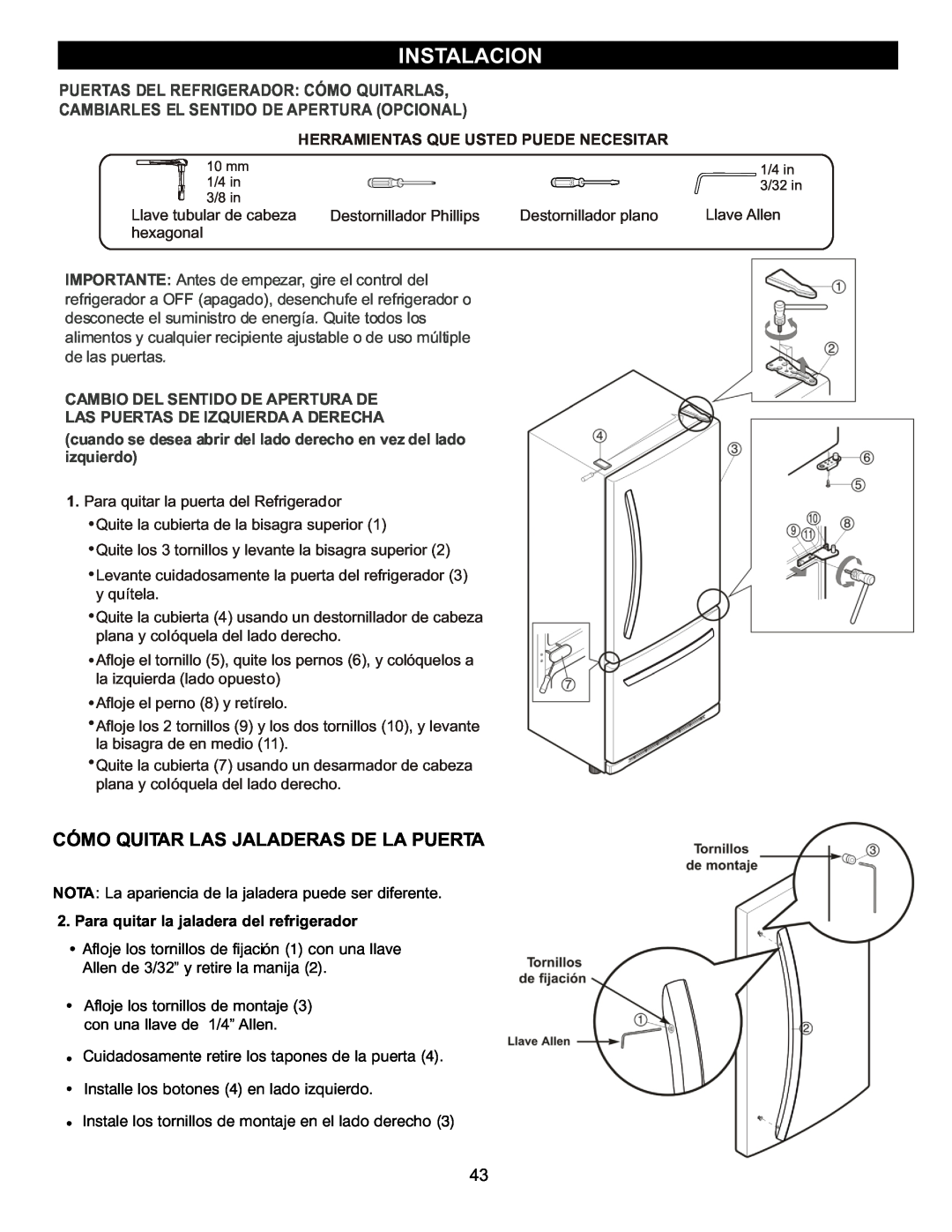 LG Electronics LDC2272 Instalacion, Cómo Quitar Las Jaladeras De La Puerta, Puertas Del Refrigerador: Cómo Quitarlas 