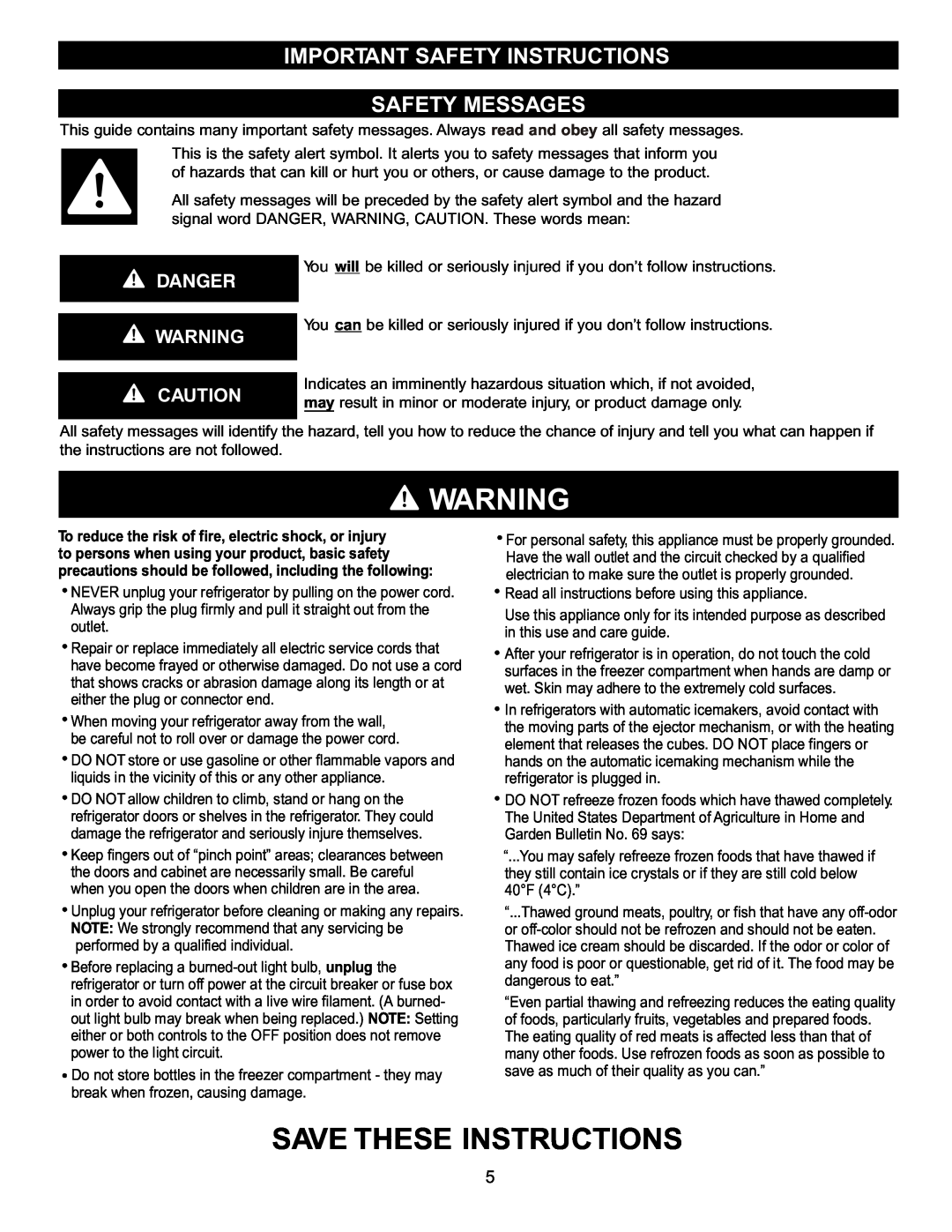 LG Electronics LBC2252, LRBC2051, LDC2272 Important Safety Instructions Safety Messages, Danger, Save These Instructions 