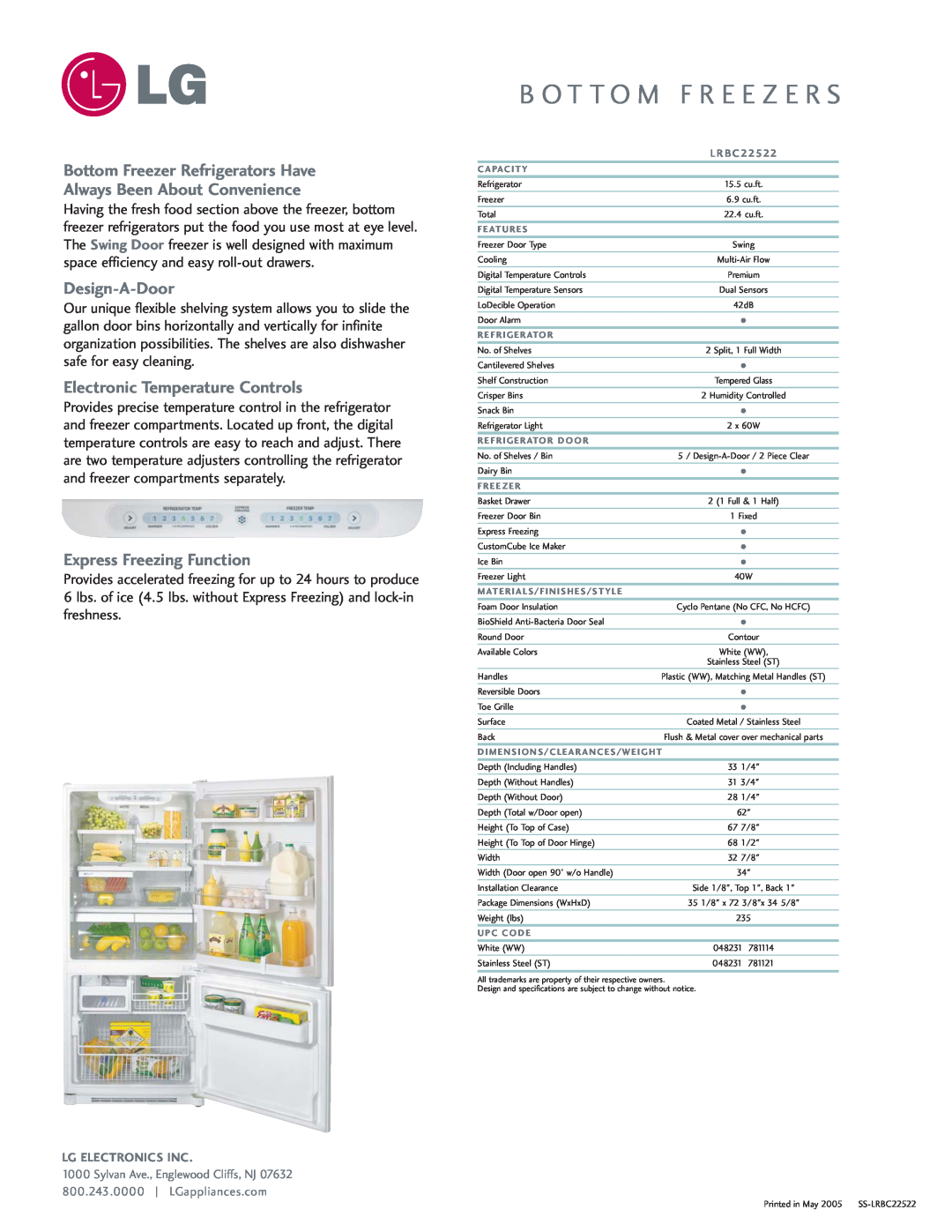 LG Electronics LRBC22522 manual Bottom Freezer Refrigerators Have, Always Been About Convenience, Design-A-Door 
