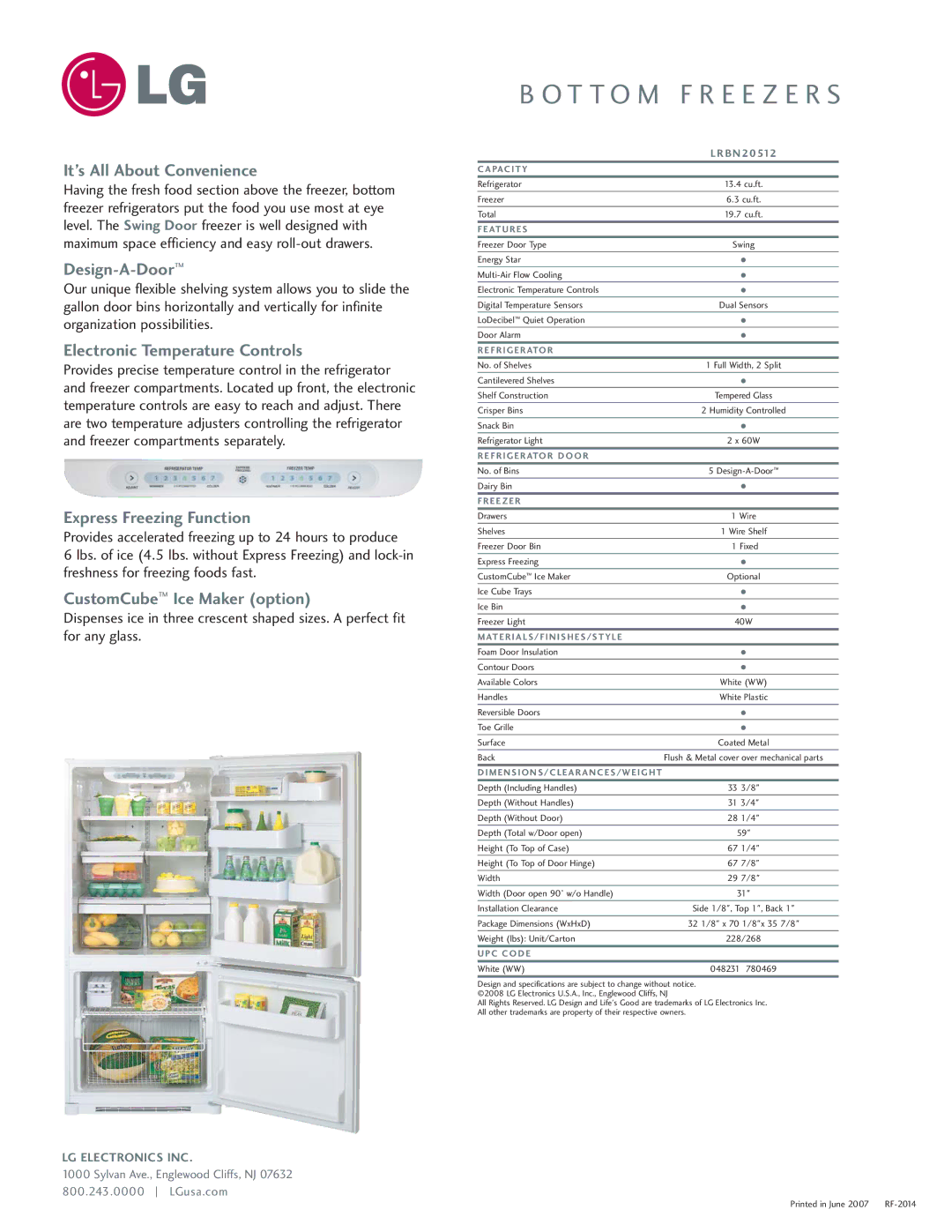 LG Electronics LRBN20512 manual It’s All About Convenience, Design-A-Door, Electronic Temperature Controls 