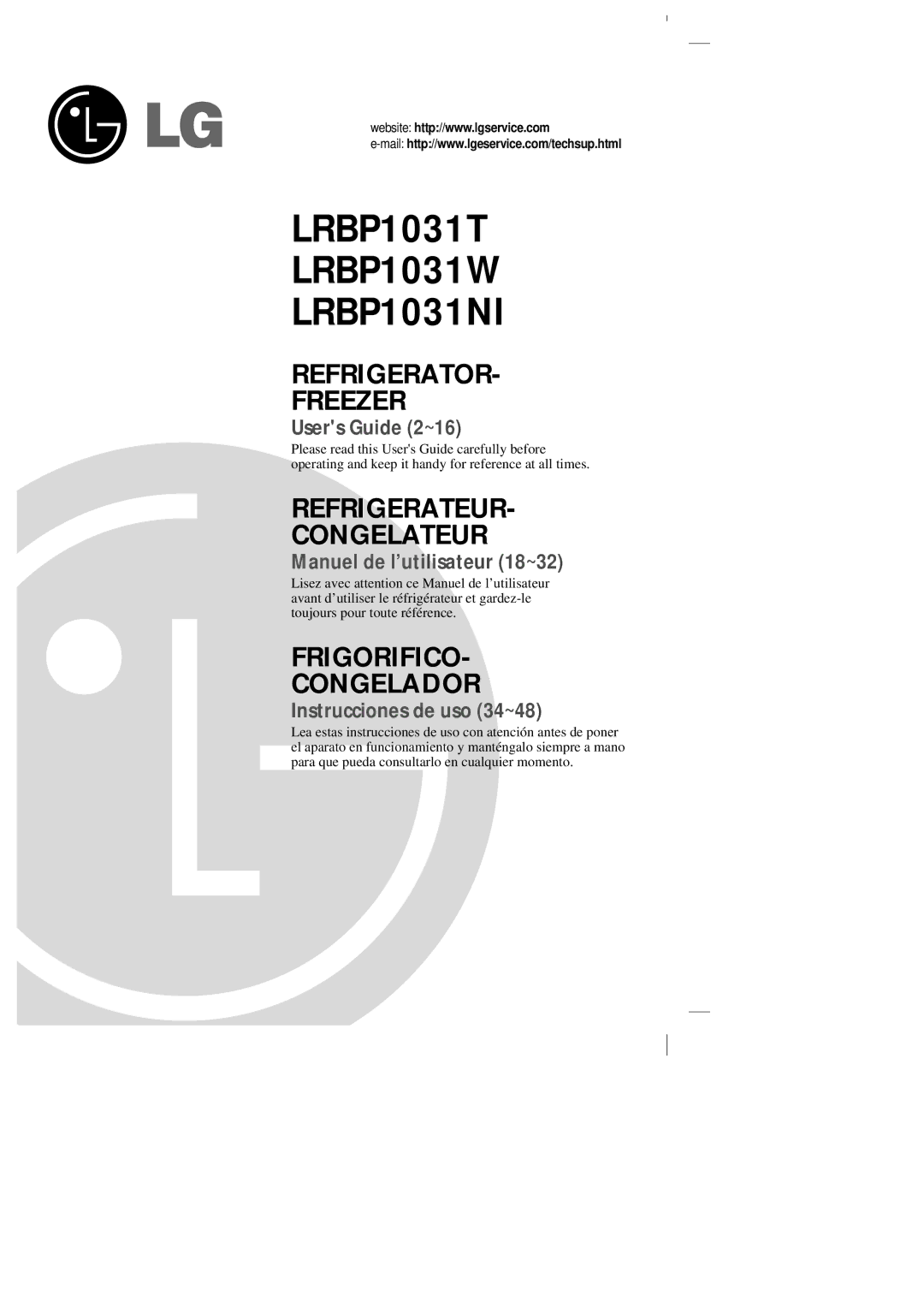 LG Electronics manual LRBP1031T LRBP1031W LRBP1031NI 