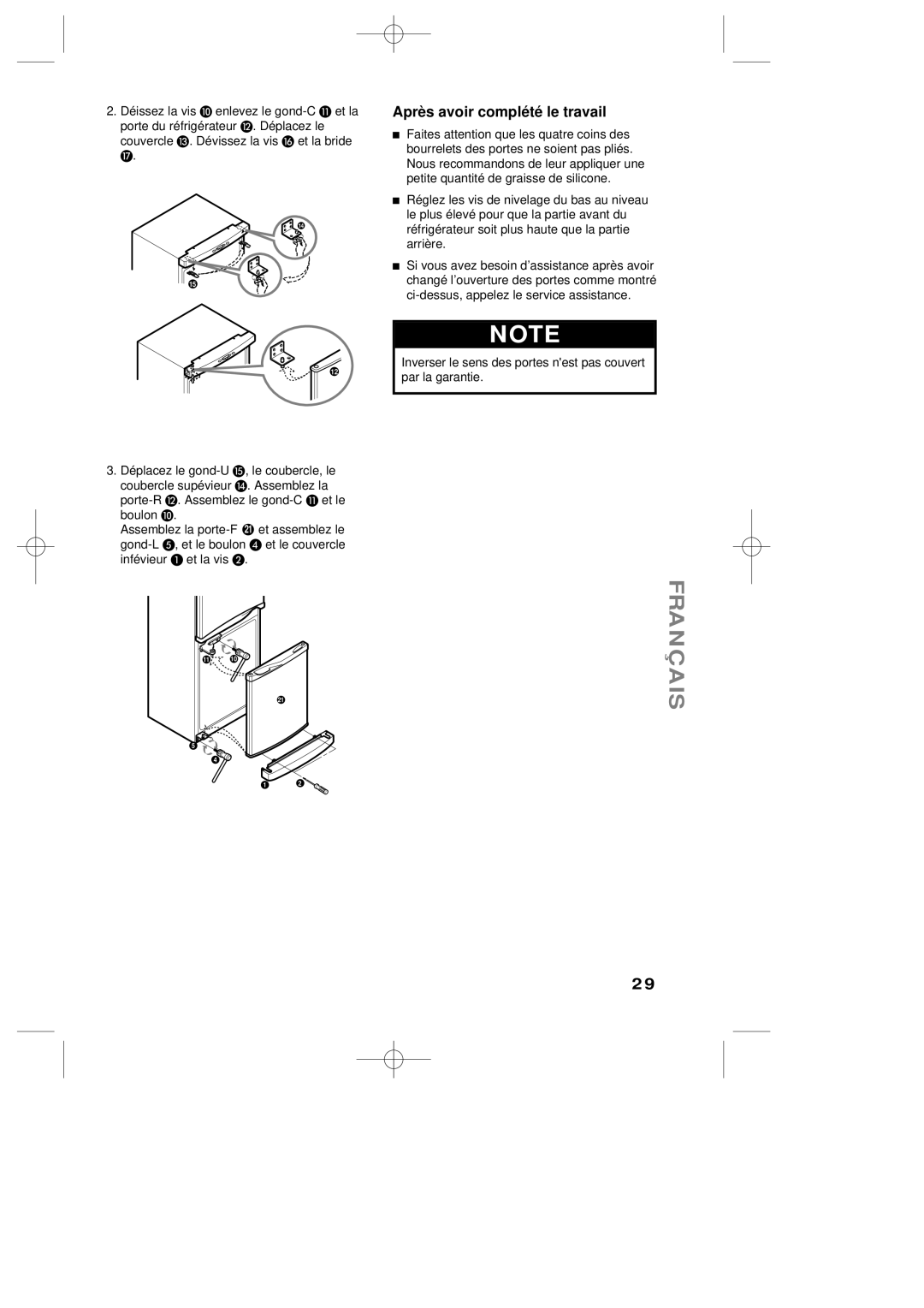 LG Electronics LRBP1031T manual Aprè s avoir complé té le travail 