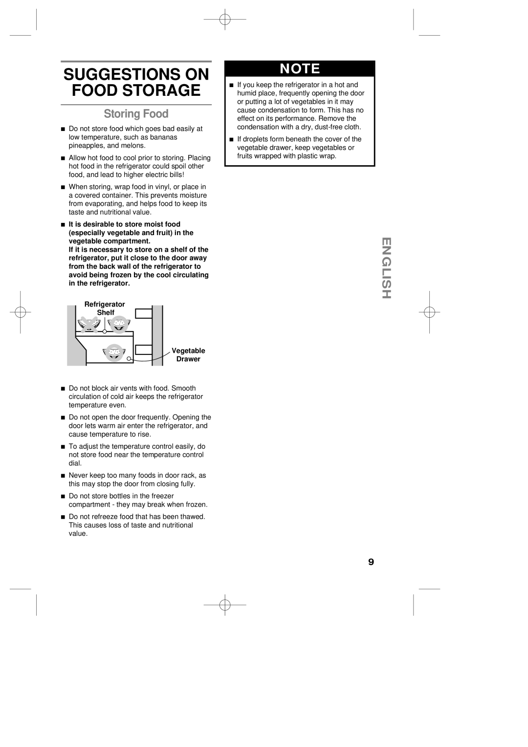 LG Electronics LRBP1031T manual Suggestions on Food Storage, Storing Food 