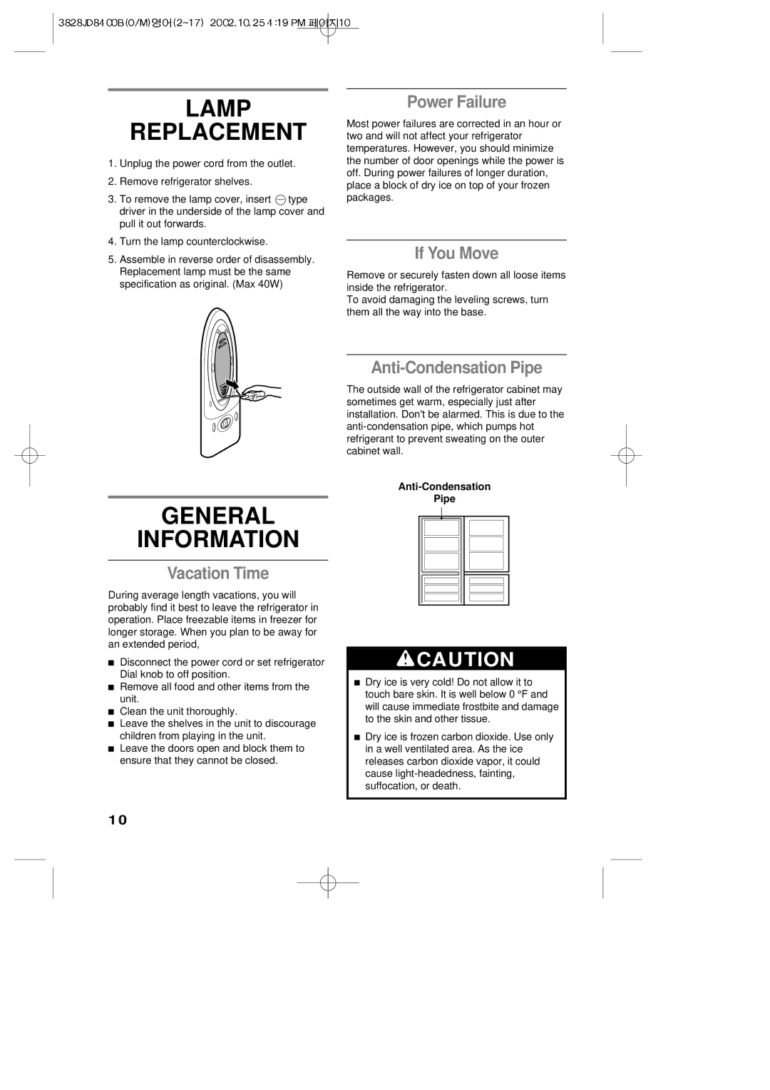 LG Electronics LRBP1031W, LRBP1031NI manual Lamp Replacement, General Information 