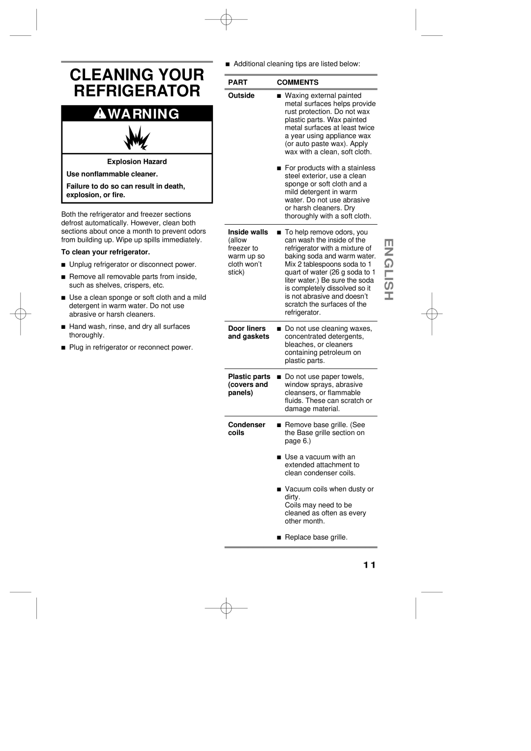 LG Electronics LRBP1031NI, LRBP1031W manual Cleaning Your Refrigerator, Part Comments 