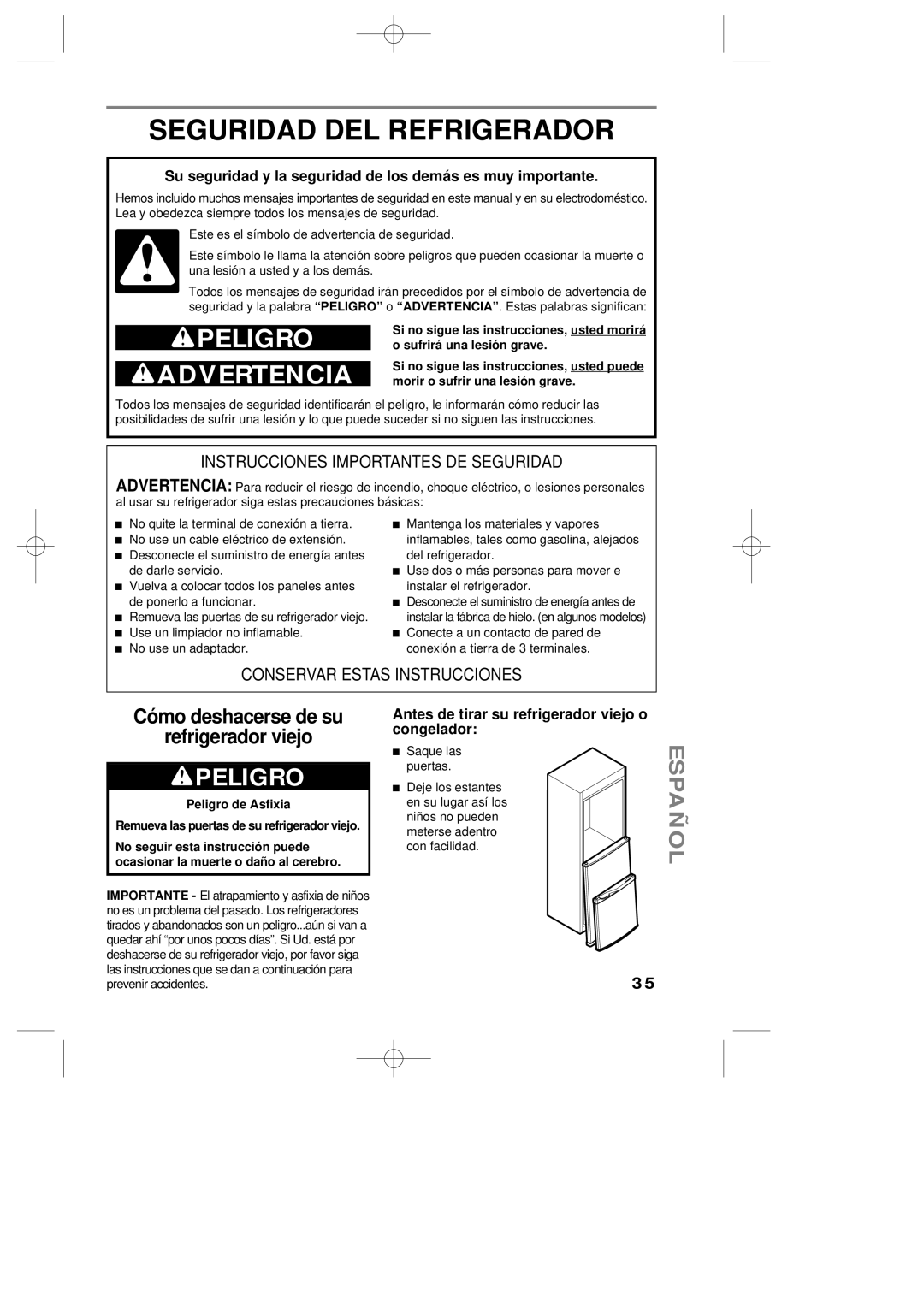 LG Electronics LRBP1031NI Seguridad DEL Refrigerador, Peligro, Su seguridad y la seguridad de los demás es muy importante 