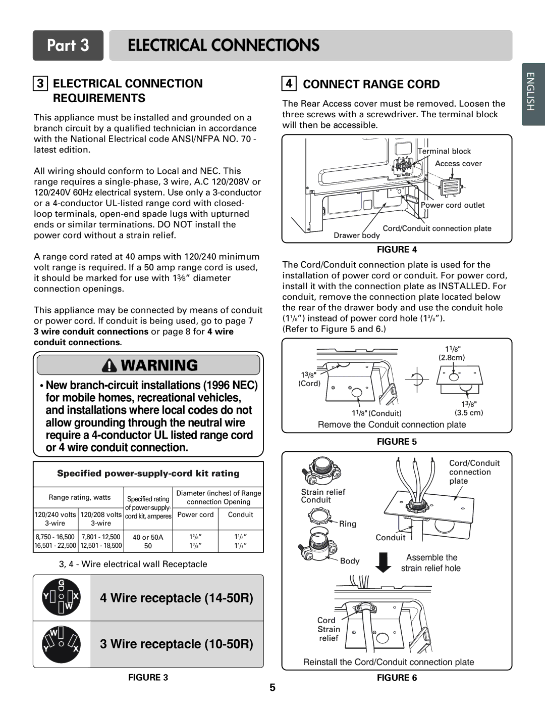 LG Electronics LRE3012S Part 3 Electrical Connections, Electrical Connection Requirements, Connect Range Cord 