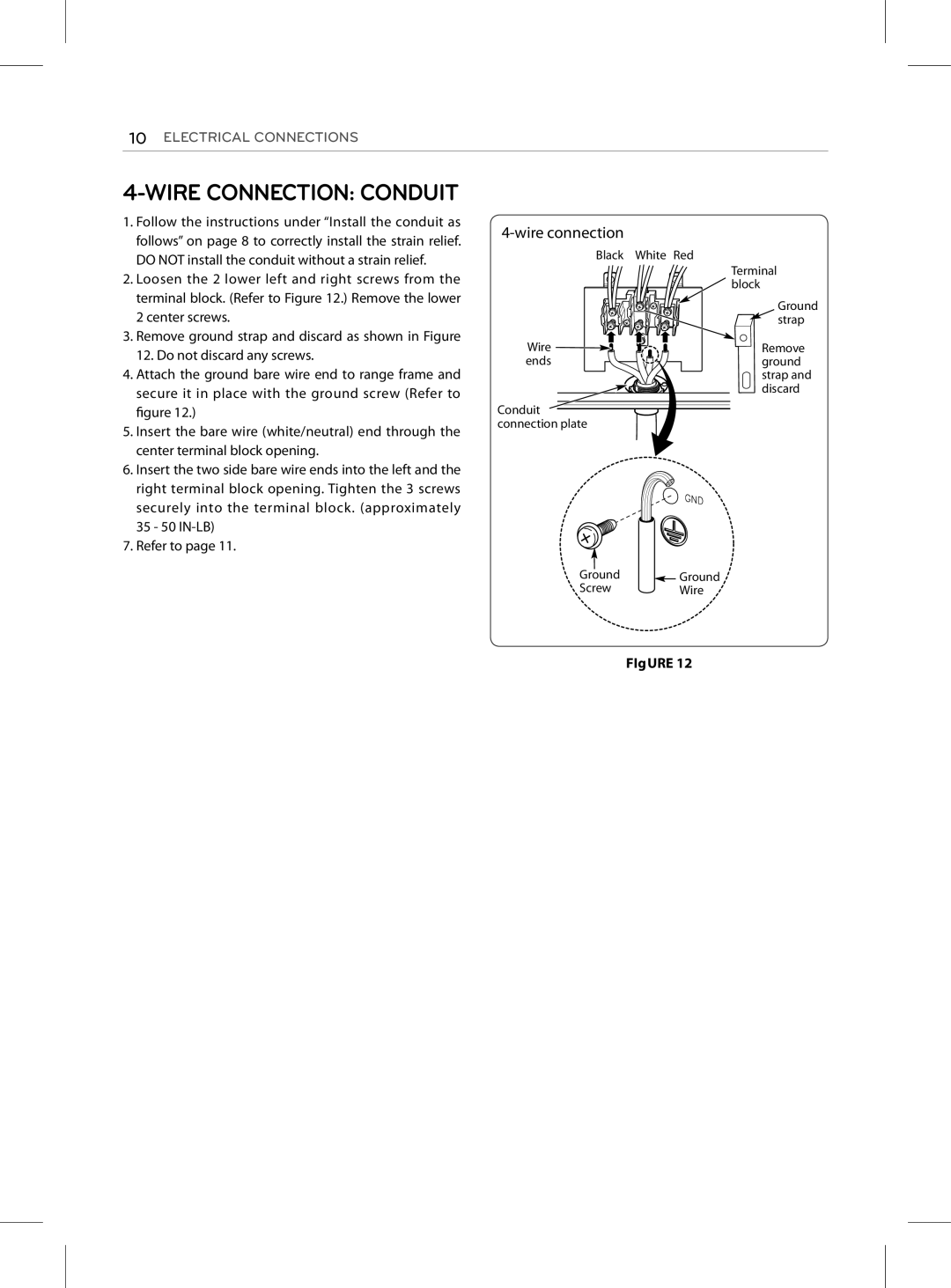 LG Electronics LRE3023SW, LRE3025SB, LRE3025SW, LRE3023SB, LRE3023ST, LRE3025ST installation manual Wire Connection Conduit 