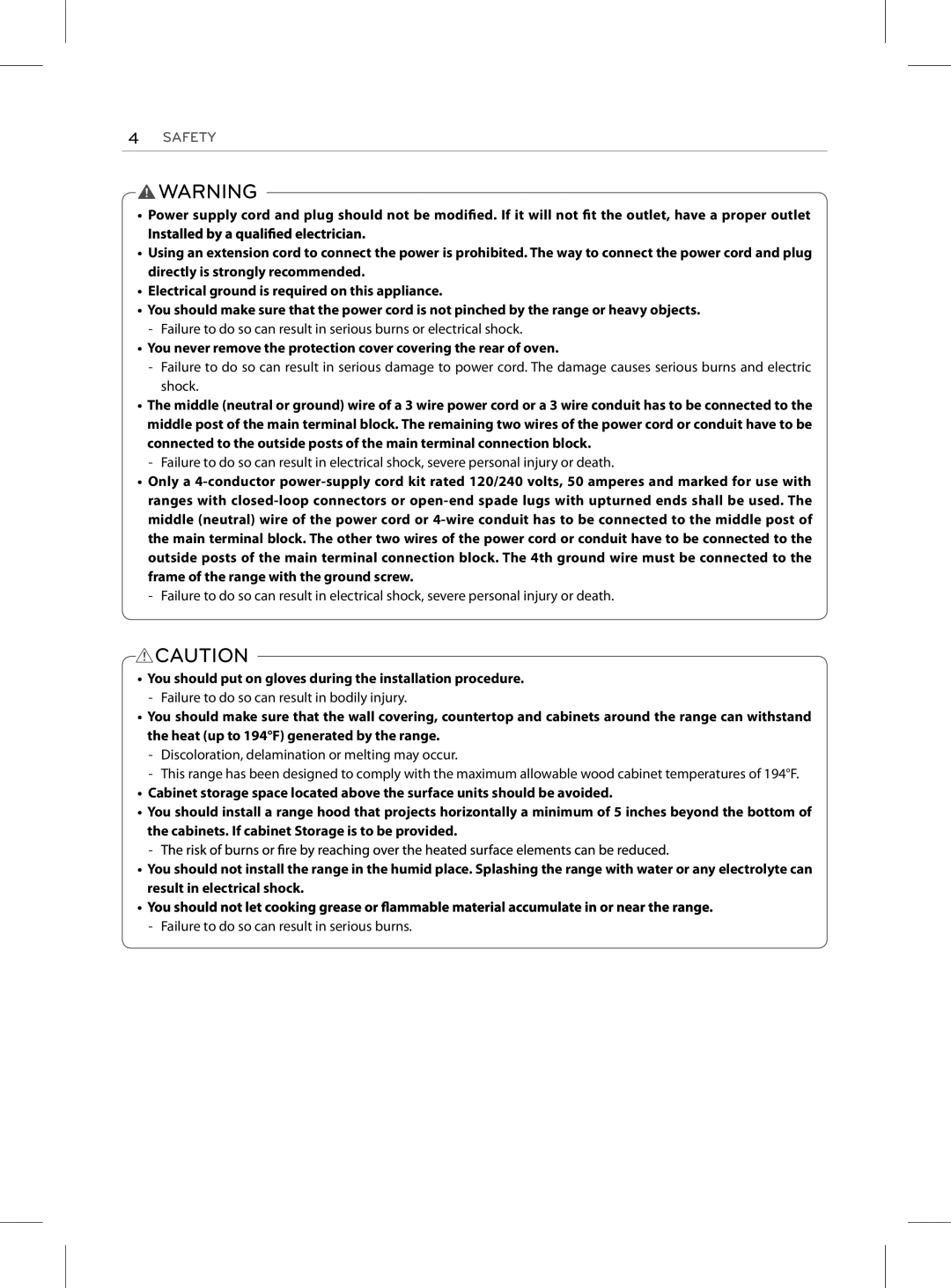 LG Electronics LRE3023SW, LRE3025SB, LRE3025SW, LRE3023SB You should put on gloves during the installation procedure 