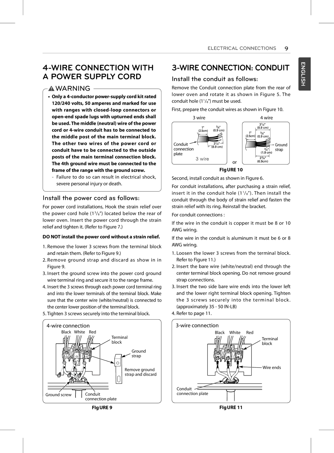 LG Electronics LRE3023ST, LRE3025SB, LRE3025SW, LRE3023SB, LRE3023SW Wire Connection Conduit, Install the conduit as follows 