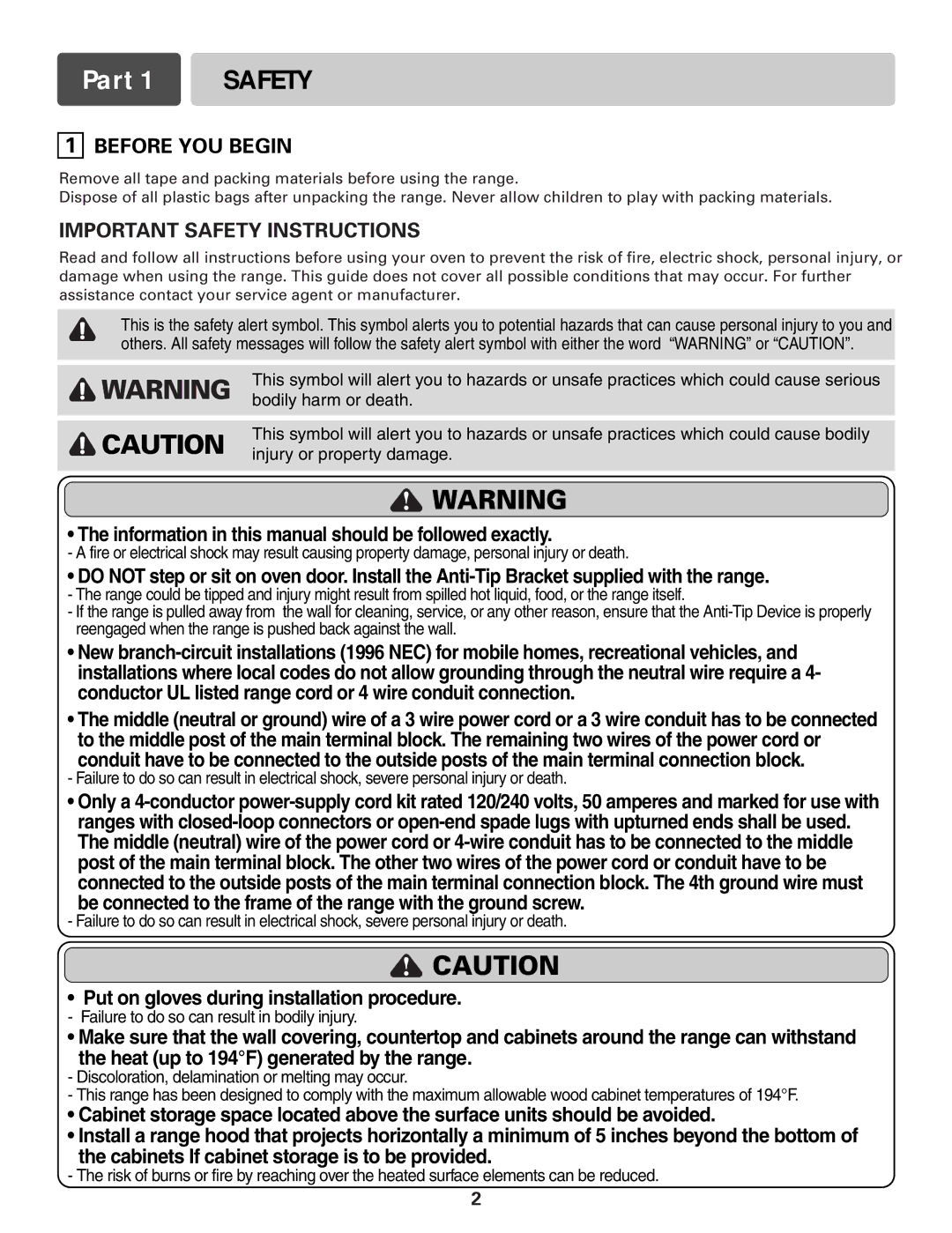 LG Electronics LRE30757S, LRE30453S, LRE3091S, LRE30955S, LRE30755S, LRE30451S Before YOU Begin, Important Safety Instructions 