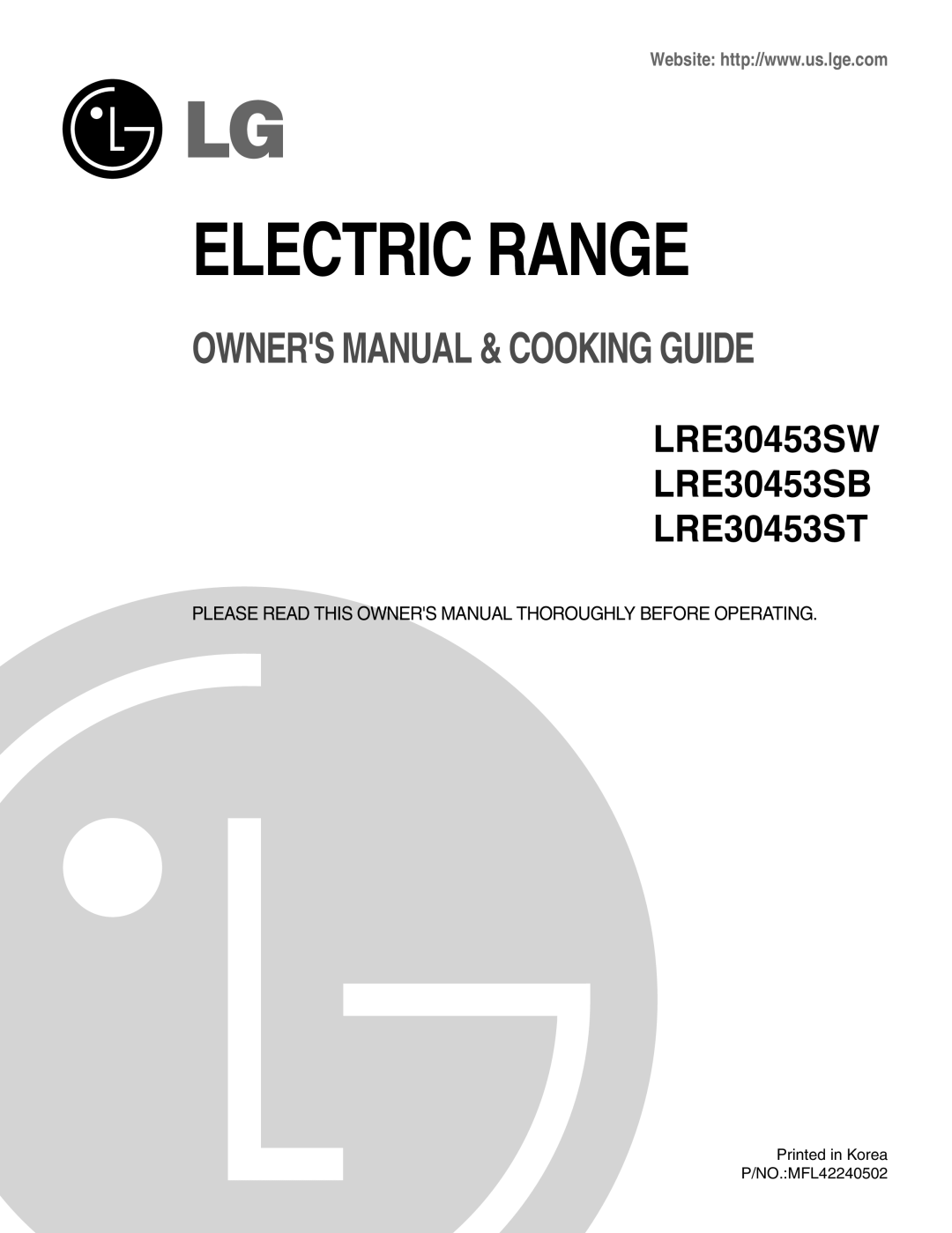 LG Electronics LRE30453ST, LRE30453SW, LRE30453SB owner manual Electric Range 