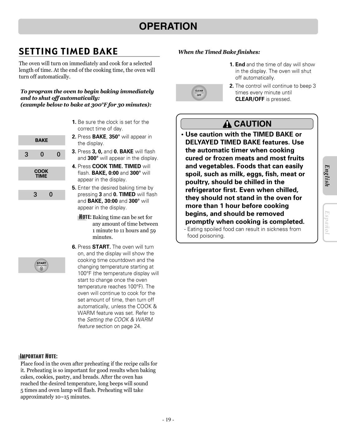 LG Electronics LRE30453ST, LRE30453SW, LRE30453SB owner manual Setting Timed Bake, When the Timed Bake finishes 