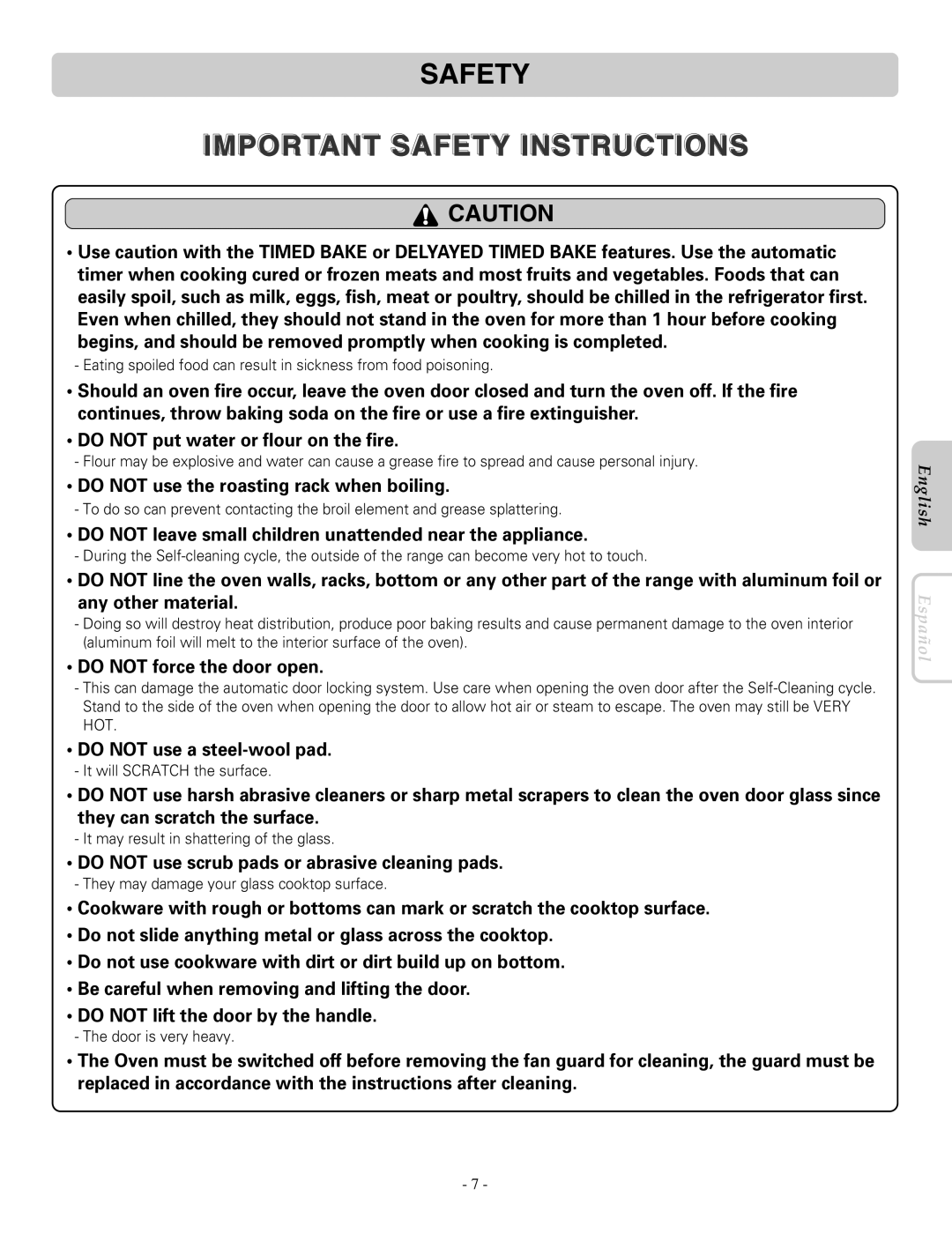 LG Electronics LRE30453ST, LRE30453SW, LRE30453SB Do not use the roasting rack when boiling, Do not force the door open 