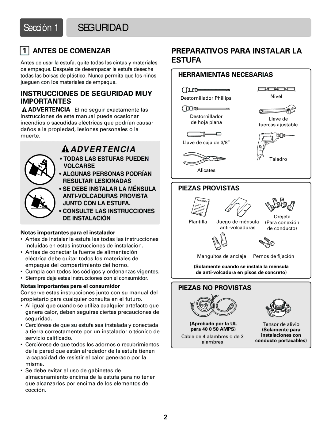 LG Electronics LRE30755S, LRE30451S installation manual Antes DE Comenzar, Instrucciones DE Seguridad MUY Importantes 